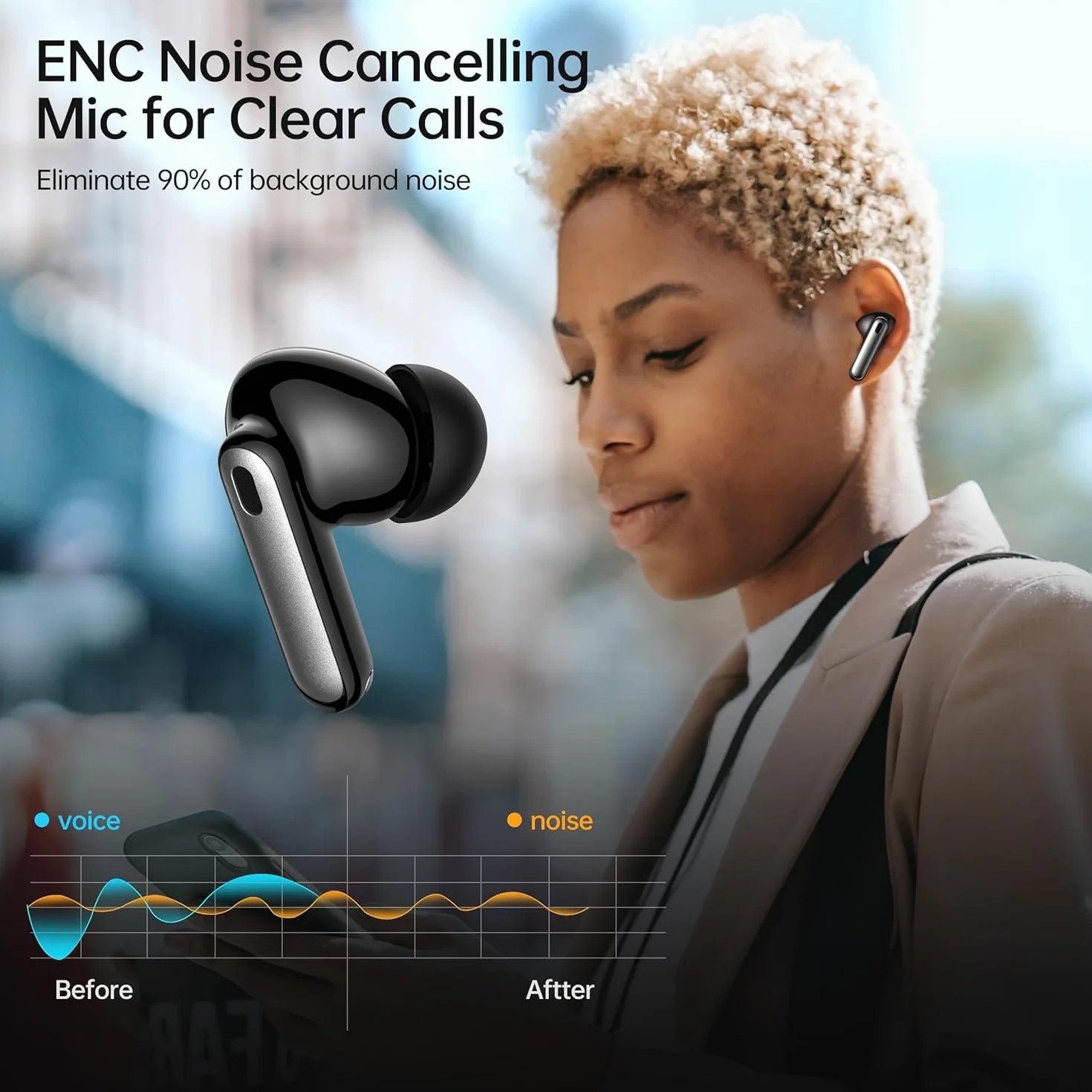 Écouteurs sans Fil Bluetooth 5.4 avec réduction de Bruit,3D Stéréo HiFi, Oreillette Bluetooth sans Fil, IPX7 Écouteurs Étanches Sportif (Noir)