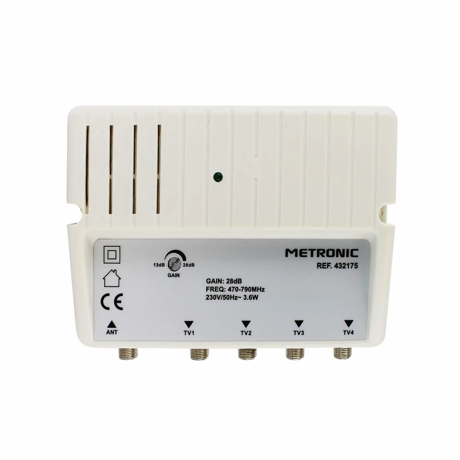 Metronic Amplificateur répartiteur blindé 4 Sorties Fiche F Blanc