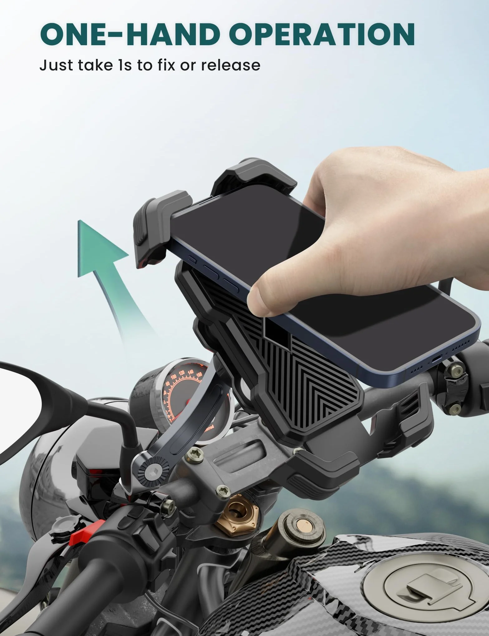 Grefay Support Téléphone Moto Support Telephone Scooter[2025 Double Amortissement des Vibrations] Support Téléphone pour Rétroviseur Moto avec Rotation à 360° pour Smartphone de 4,5-7,2 Pouces