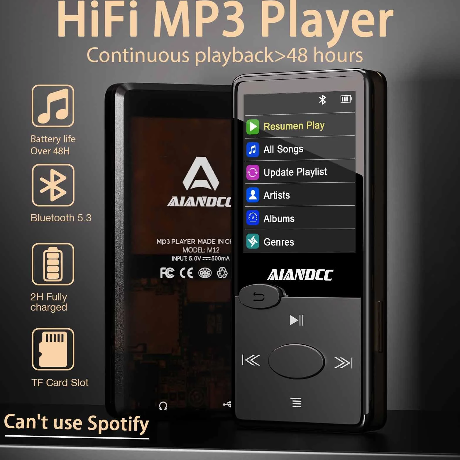 Lecteur MP3 Bluetooth Son HiFi avec Radio FM, Baladeur Bluetooth, Écouteurs Inclus