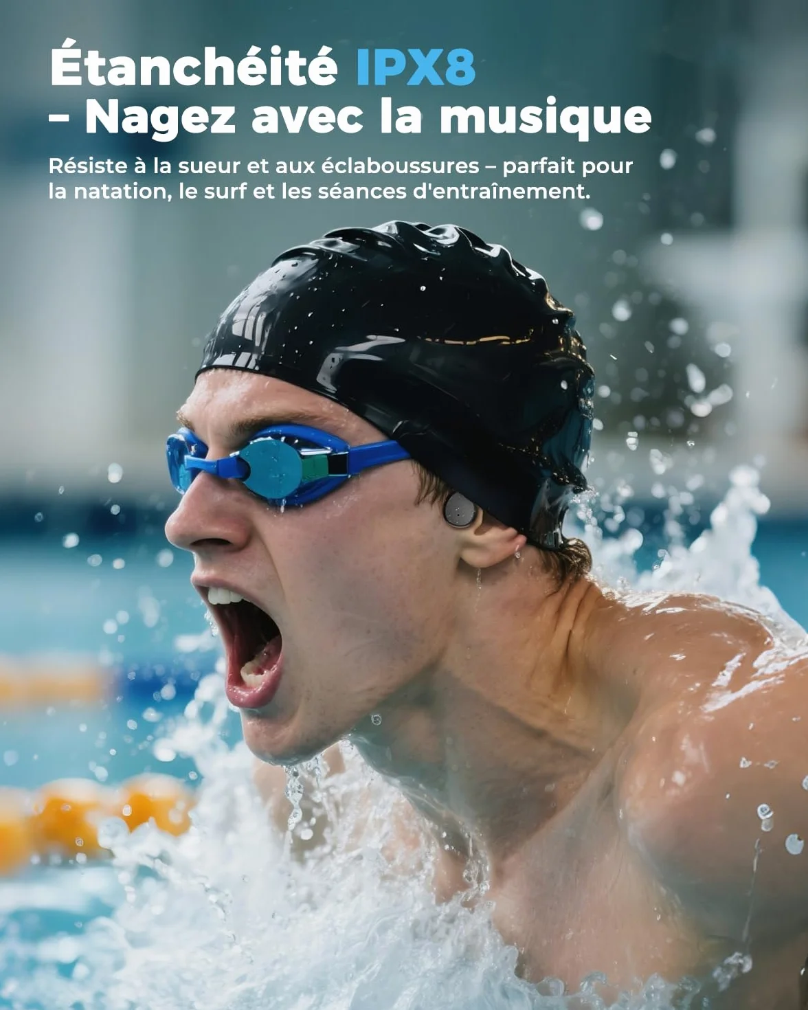 Casque Conduction Osseuse Bluetooth 5.4, Mémoire MP3 32G Intégrée, Lecteur MP3 Étanche IPX8, 10 Heures de Jeu, Écouteur Natation sans Fil pour la Natation, Sport