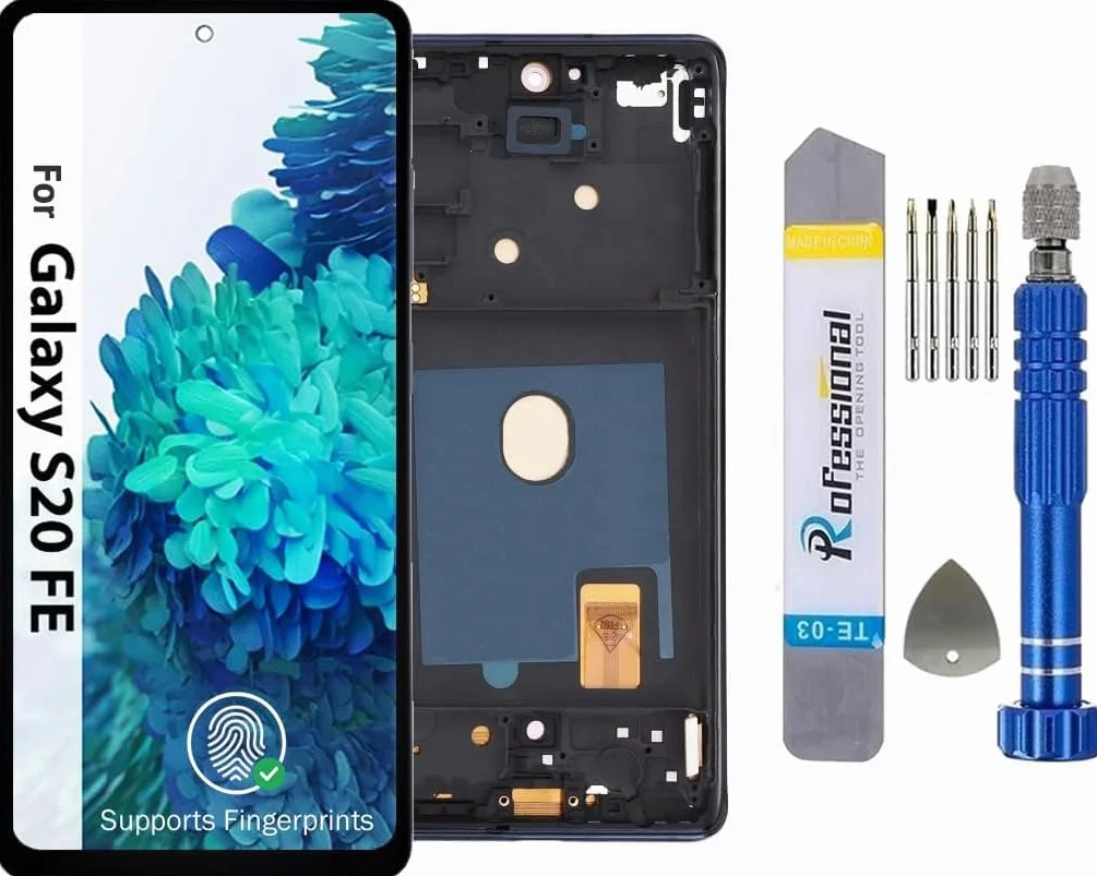 It'Go OLED Full HD Display for Samsung S20 FE G780 G781 OLED with Fingerprint LCD Screen Replacement Touchscreen with Tool Blue with Frame High Quality