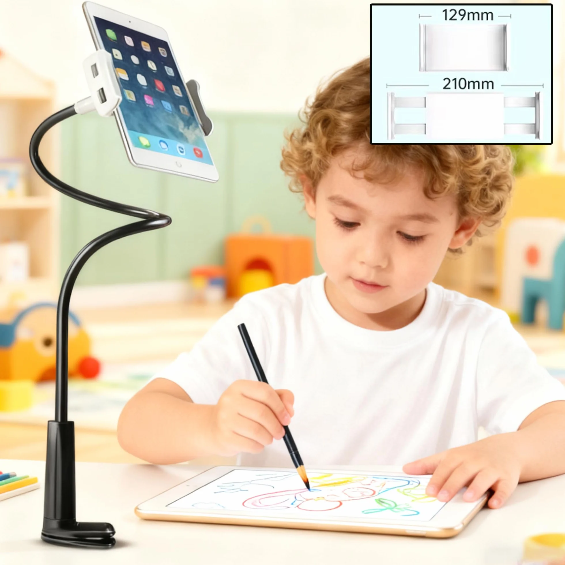 Support de Téléphone, Universelle Lit Support Telephone Bureau Rotation 360° Support,80 cm de Longueur Totale, Gooseneck Support Réglable, Bras Extensible (Blanc)