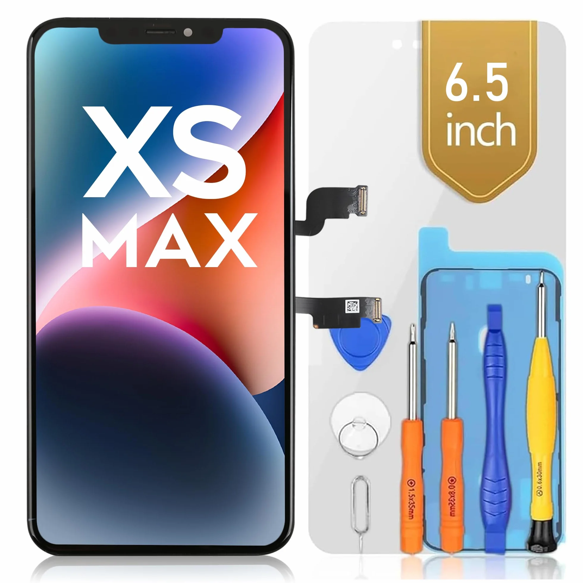 bokman Écran pour iPhone XS Max (6,5"), Écran LCD de Rechange et Numériseur Tactile avec Kit d'Outils de Réparation, Remplacement Vitre Avant (Modèles A1921, A2101, A2102, A2103, A2104)