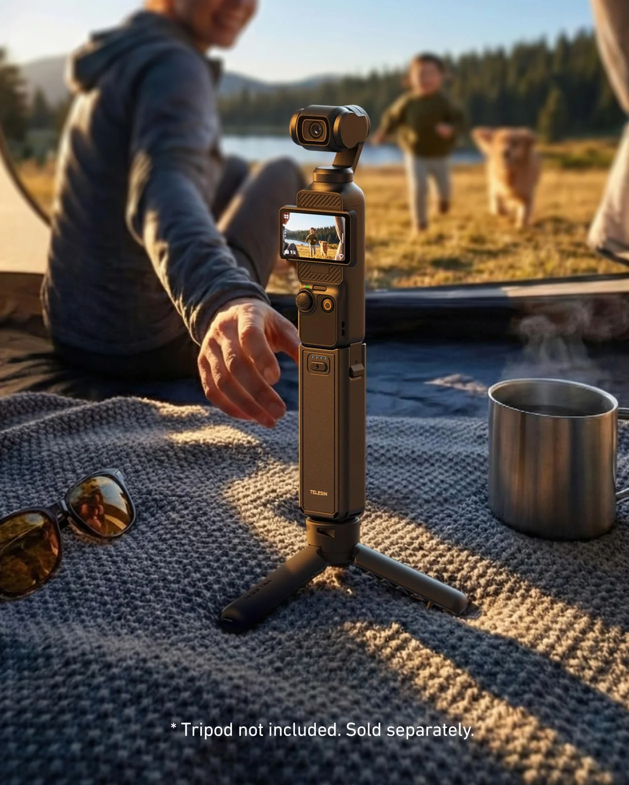 TELESIN Poignée Batterie pour DJI Osmo Pocket 4/3, Batterie 5000mAh Haute Capacité, Grip Powerbank 1.3X Autonomie Étendue, Support Trépied Vlogging, Accessoire Portable pour Voyage, Vlog