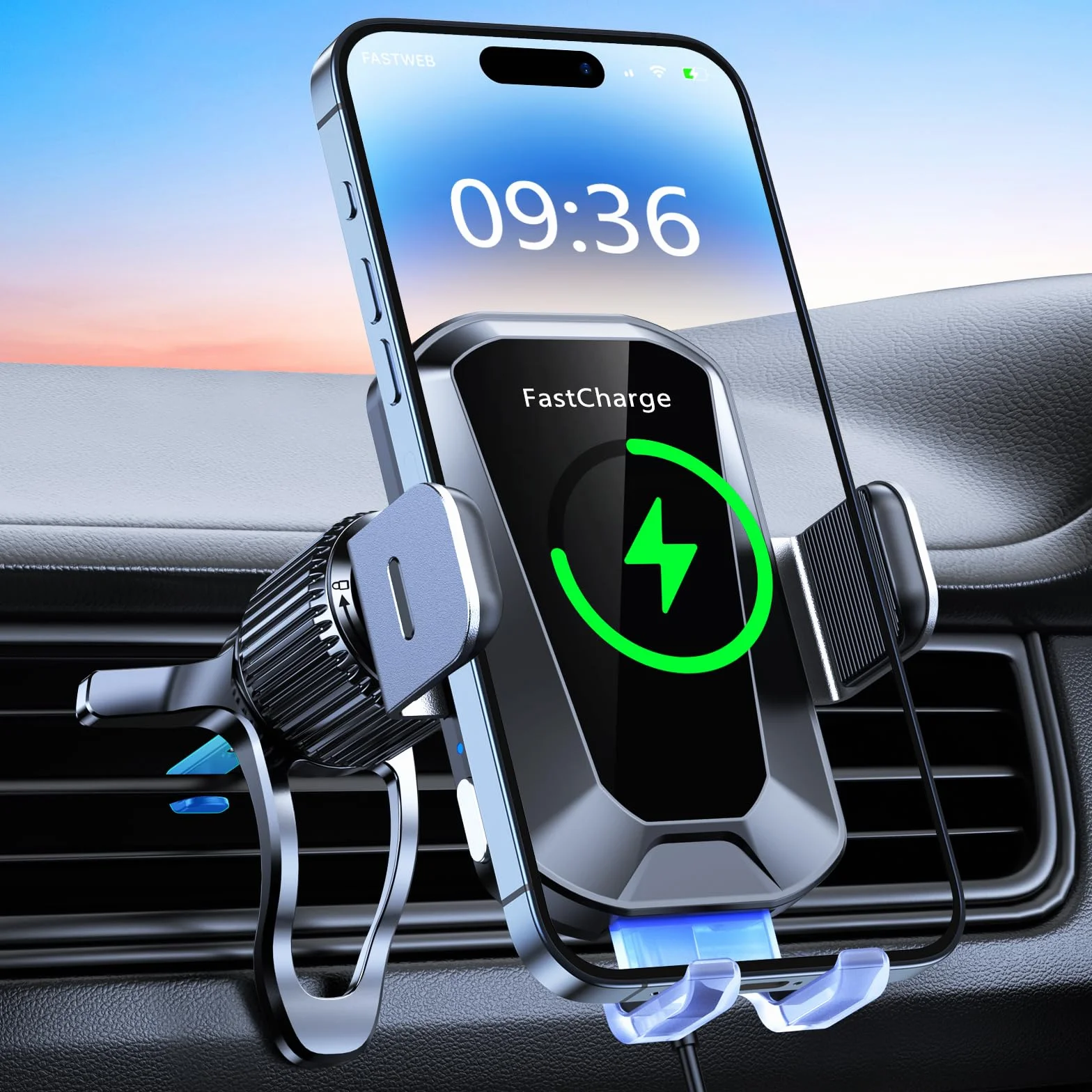 EOIWUY Support Telephone Voiture Induction, 15W Chargeur Induction Voiture Rapide sans Fil 【Serrage Automatique & Rotation 360°】 Compatible avec iPhone 17 Pro Max 16/15/14/13, Galaxy S24/S23/S22, etc