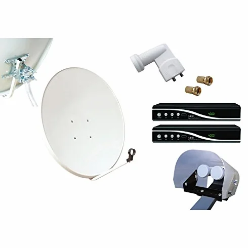 Système satellite parabolique 80 cm acier LNB Twin 2 récepteurs HD protection intempéries
