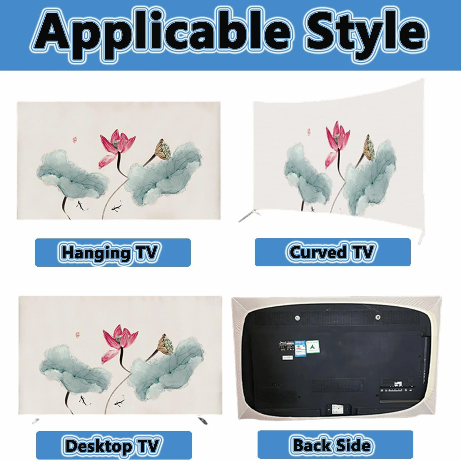 FANSU Housse de Télévision Anti-Poussière, Élastique Housse Écran TV Compatible avec 32 à 85" TV Protection d'Écran Télévision, Fleurs Rétro Couverture de PC Protection (Sakura,46-50 pouces)