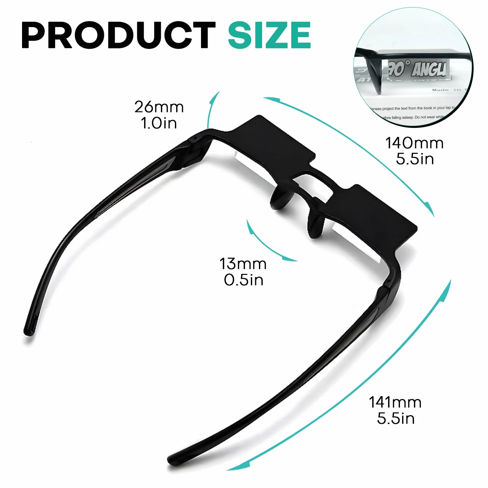 Lazy Glasses,Lunettes de Lecture,HD Glasses,90° Laying Down Prism Glasses,Lunettes Paresseuses,Super Lightweight Reading Glasses,Horizontal Lazy Prisme pour Lire,Regarder la Télévision-Noir