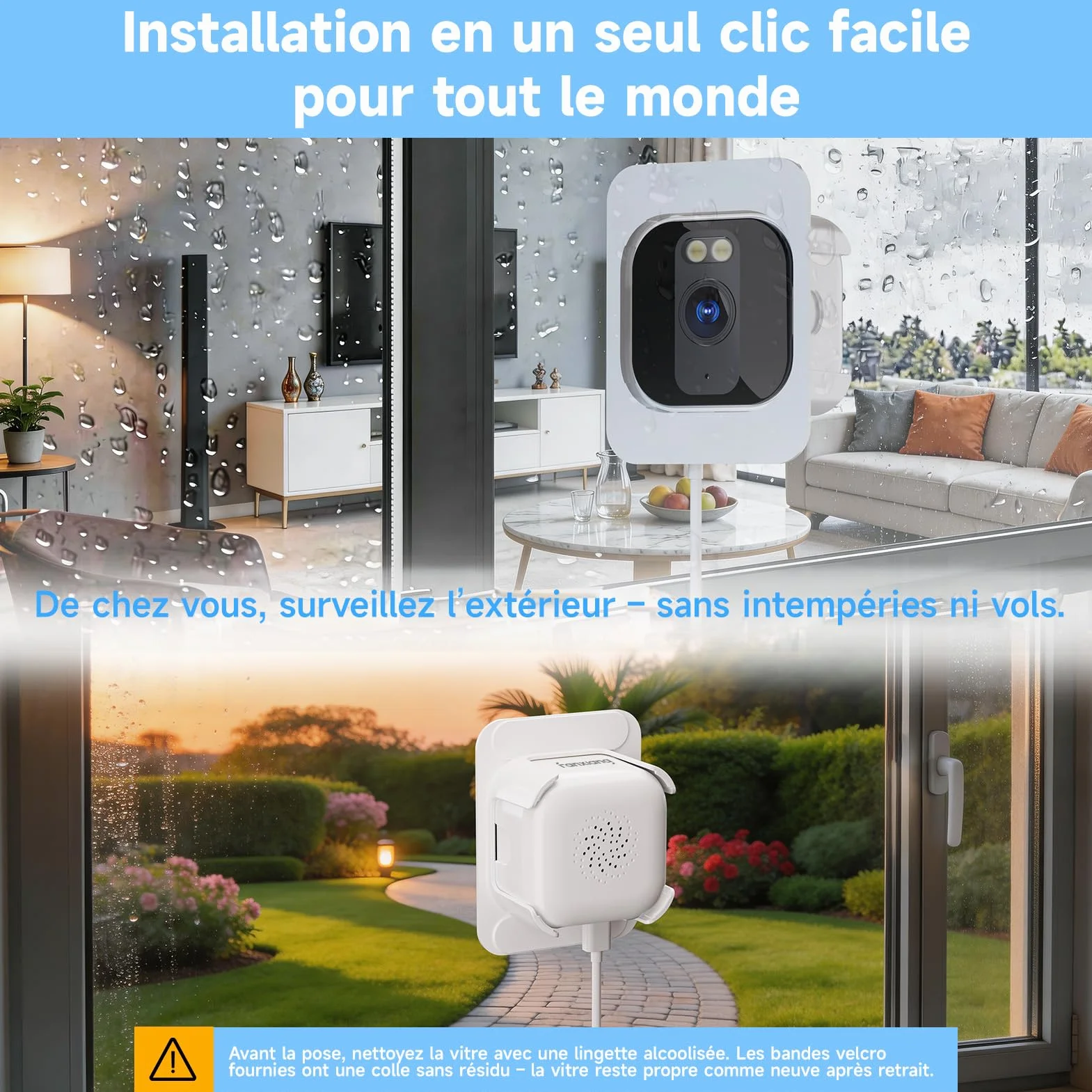 fanxiang Caméra de Surveillance Intérieure 3MP 2K HD pour Fenêtre | WiFi & Bluetooth, Caméra Connectée avec Vision Nocturne Couleur, Enregistrement 24/7, Détection de Mouvement, Audio