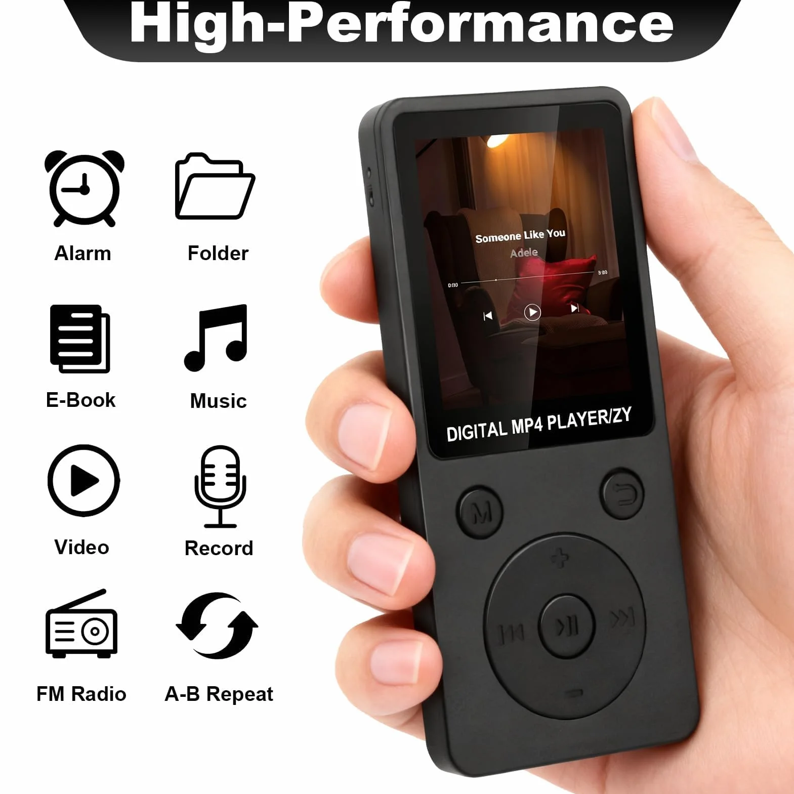 Lecteur MP3 Bluetooth 5.3 32Go Haut-Parleur Intégré Baladeur Portable HiFi sans Perte 70H Autonomie Radio FM Écran 1,8 Pouces Extension Carte TF 128Go