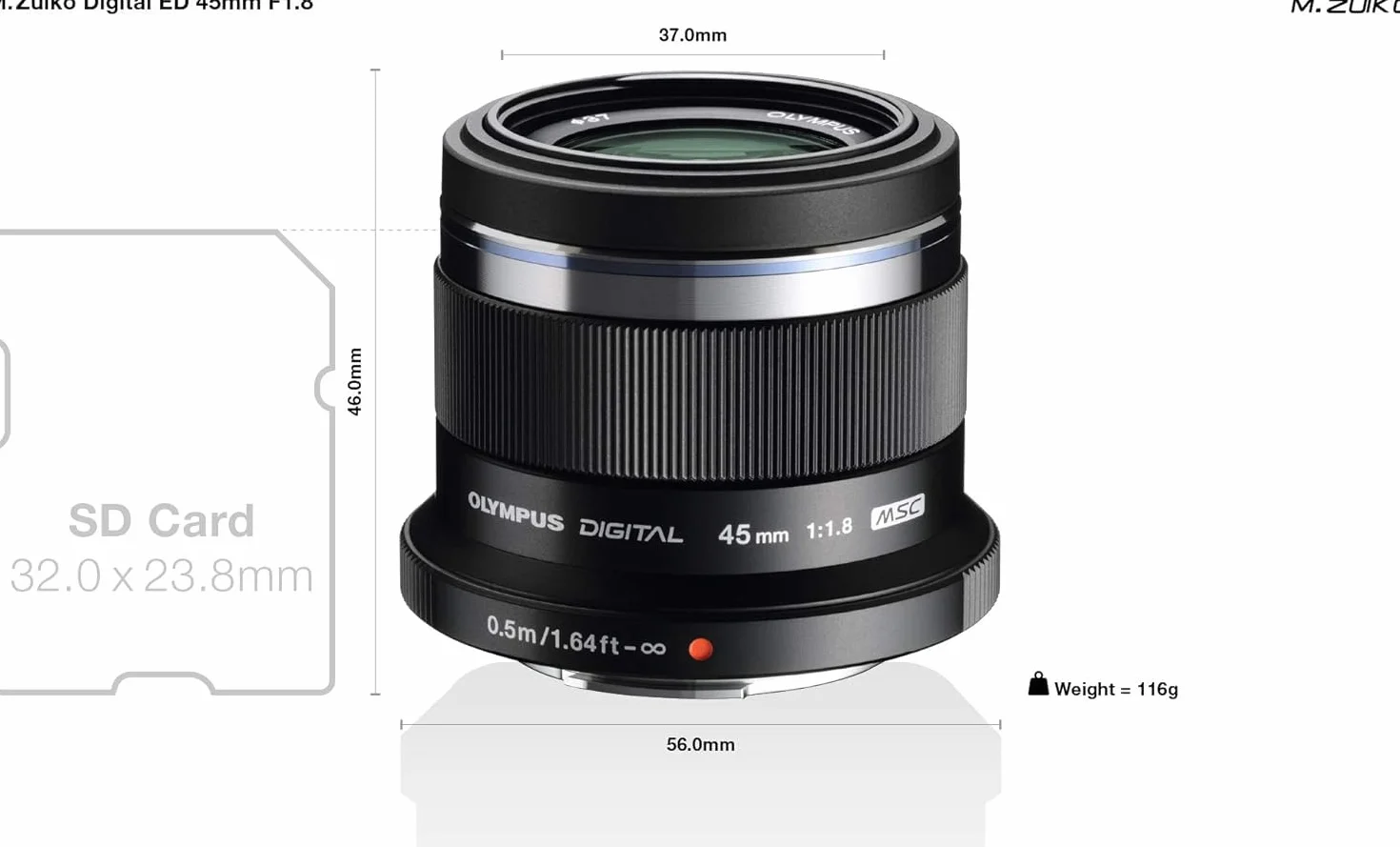 Olympus M.Zuiko Objectif Digital 45mm F1.8 Fixe Lumineuse Micro 4/3 Noir