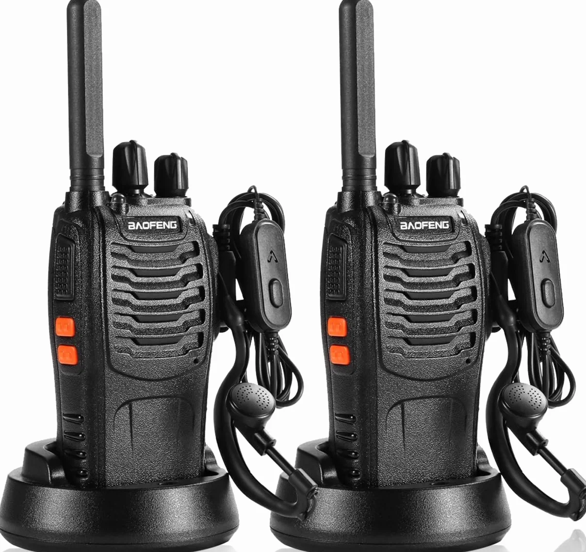 Talkie Walkie Professionnel BF-88X, Radio Bidirectionnelle 16 Canaux Longue Portée avec Chargeur USB, Noir (1 Paire)
