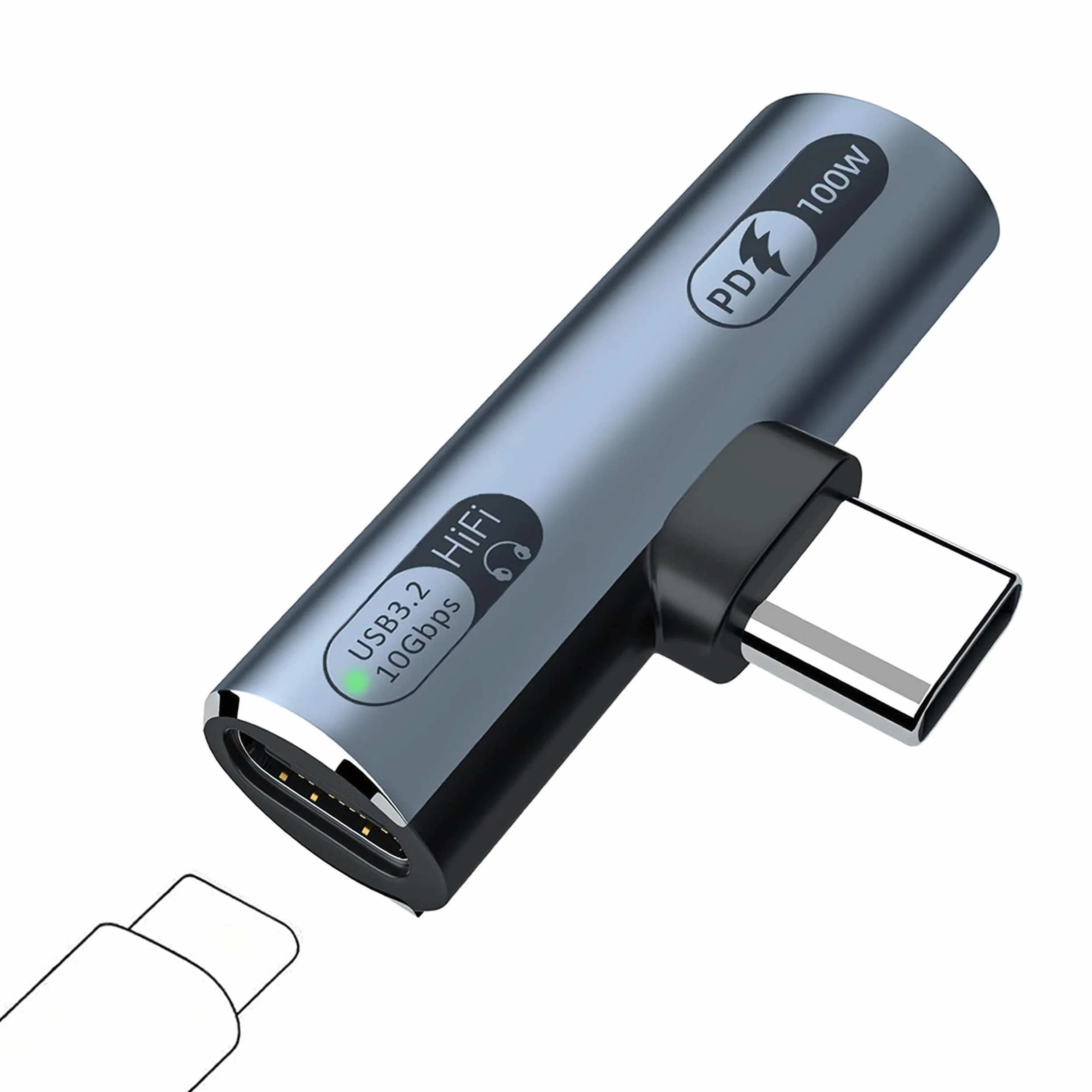 Adaptateur USB-C Casque Audio 2 en 1 Double Port Type-C Charge Rapide 100W pour Ordinateur Portable - Gris