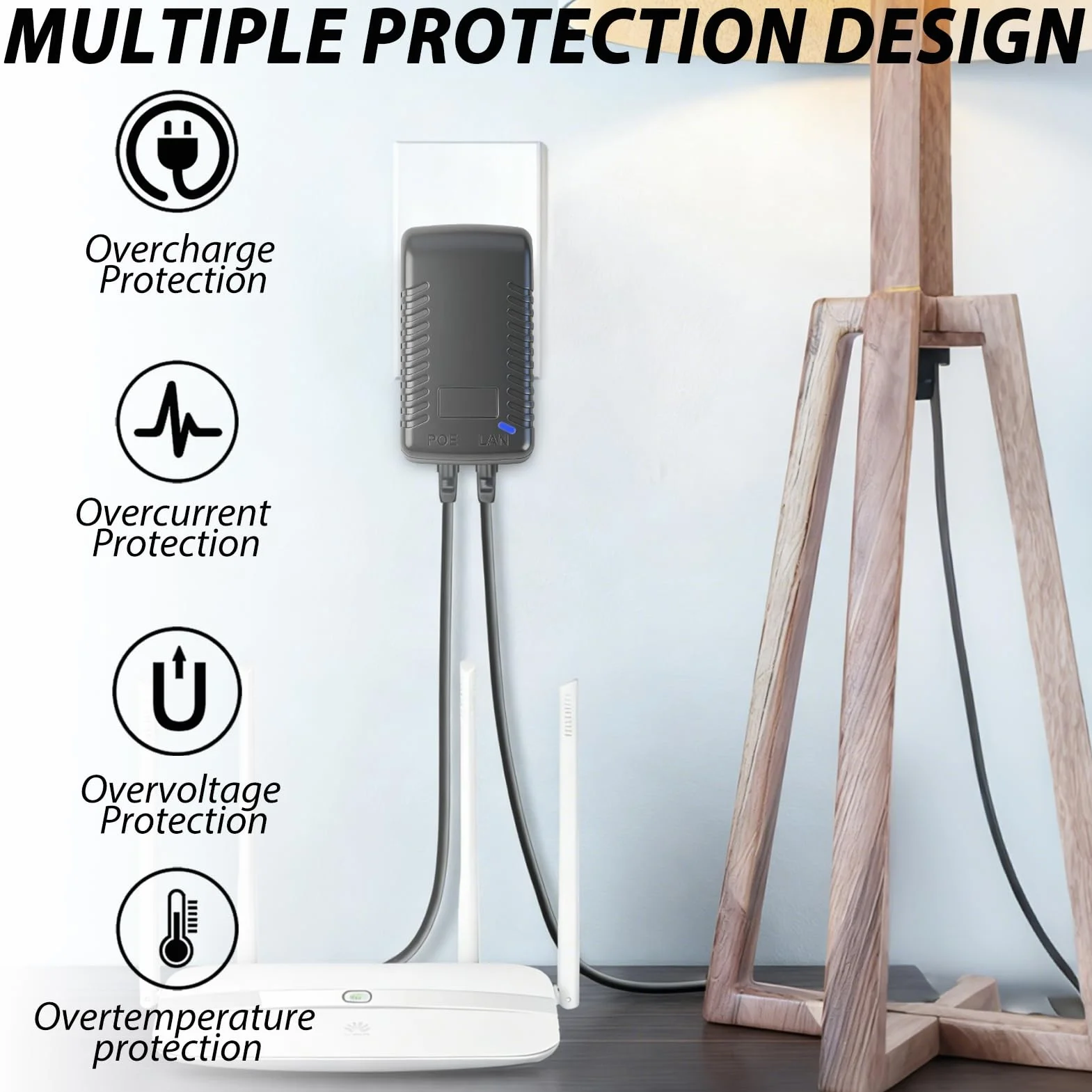 48V 0.5A PoE Adaptateur Injecteur Ethernet, 24W Adaptateur d’Alimentation Ethernet avec Débit 100Mbps et Voyant LED, 48V PoE Injecteur Mural avec Prise EU, pour Caméra IP AP WiFi Téléphone VoIP