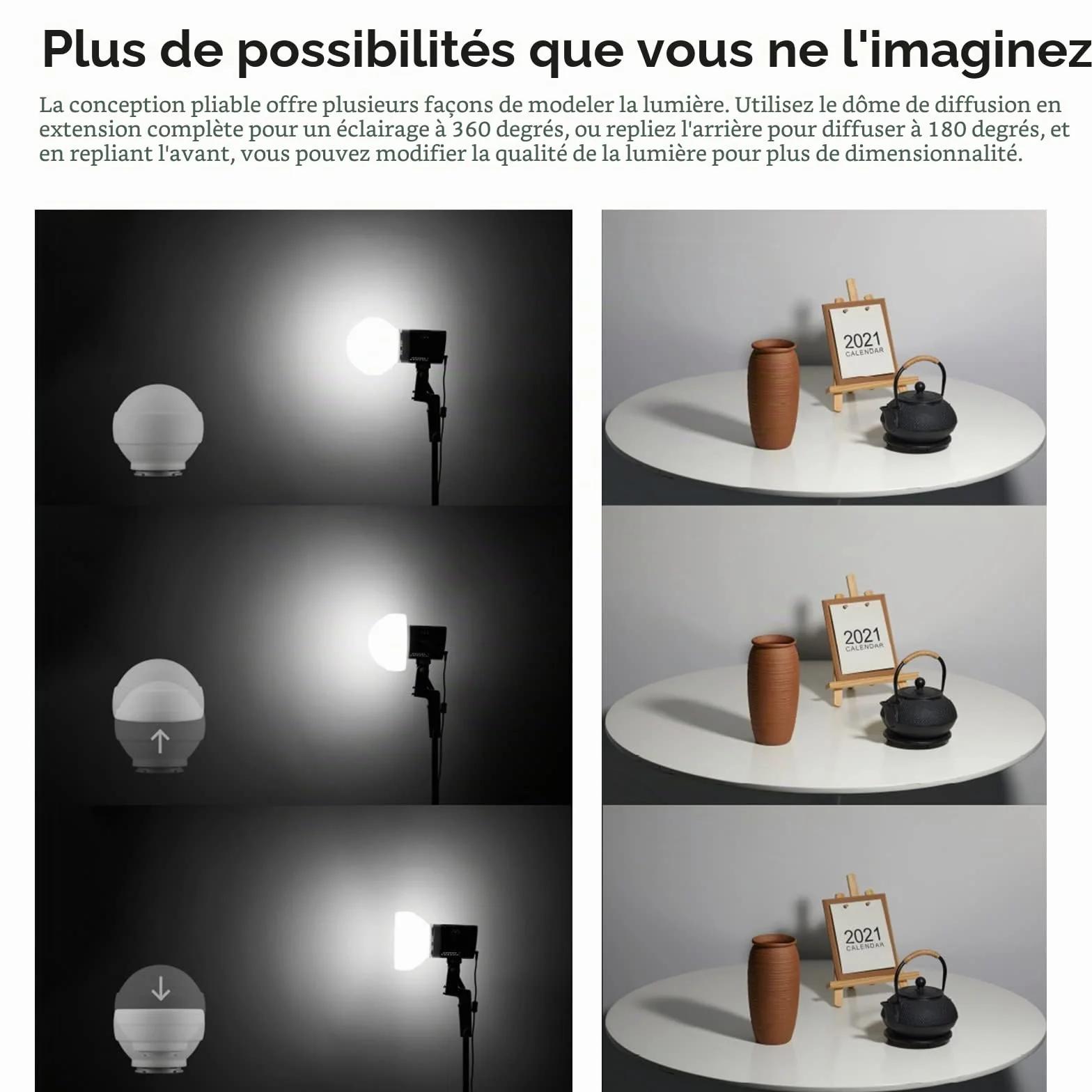 Godox ML-CD15 Diffuseur dôme avec 3 adaptateurs, Diffusion Lumière Flash en Silicone Pliable, Compatible avec LED Light et Flash Godox V1 V1Pro V860III V850III TT685II