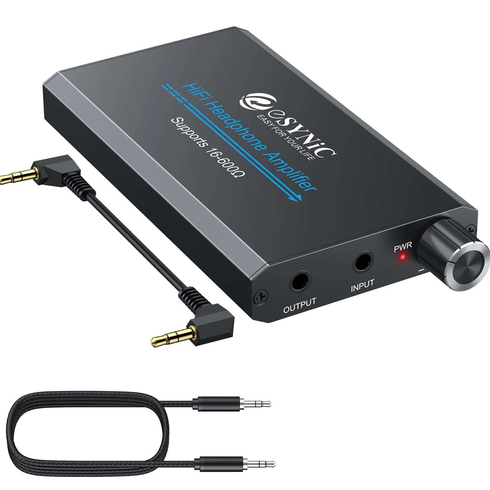 eSynic Ampli Casque Portable 16-600Ω Commutateur de Gain Amplificateur de Casque HiFi Interface Stéréo 3,5 mm Batterie au Lithium Amplificateur Audio Professionnel pour MP3 MP4 Téléphones Ordinateurs