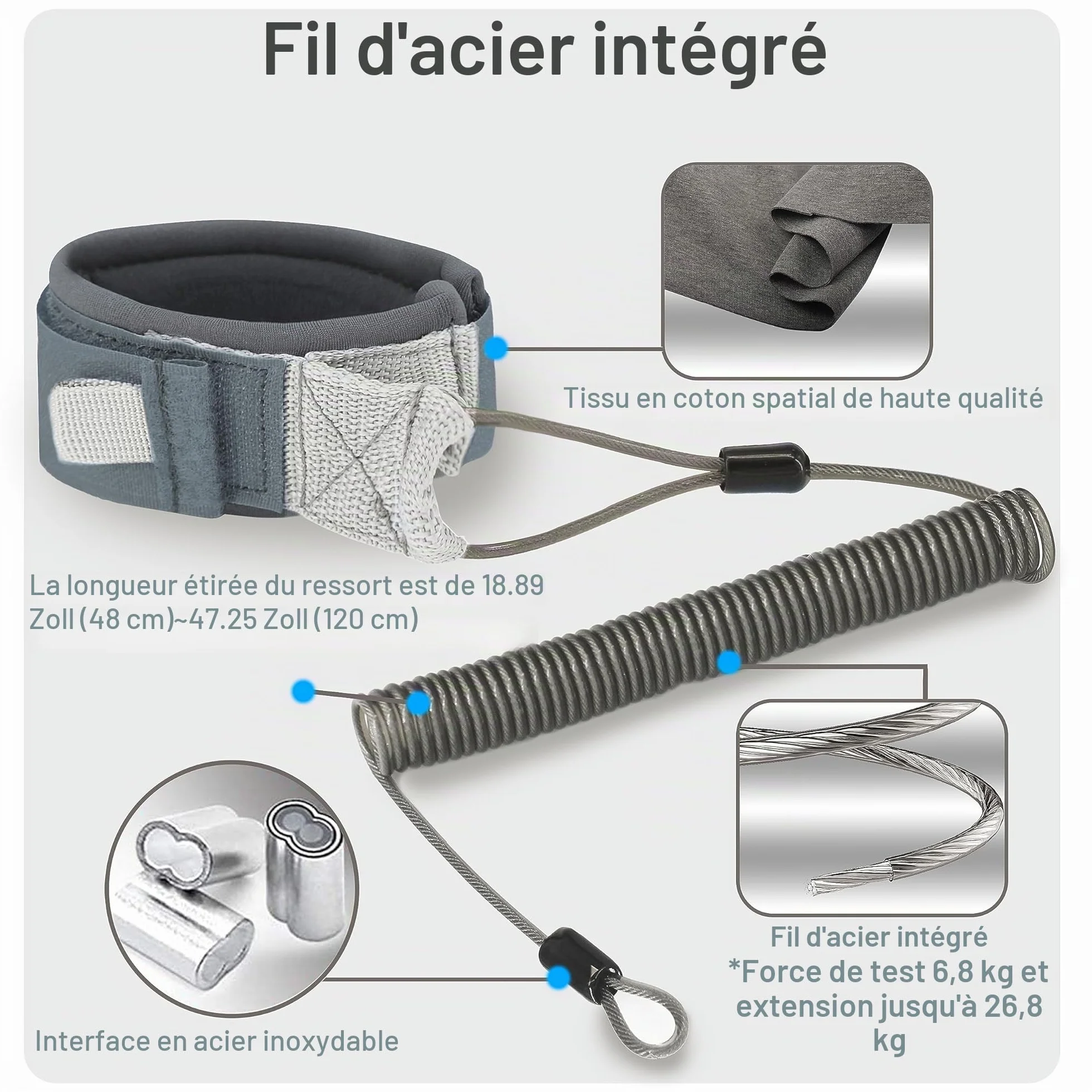 FitStill Monopode étanche avec poignée flottante + corde en acier Cored de sécurité pour caméras d'action Go Pro Hero Session DJI Osmo plongée sous-marine Selfie Stick