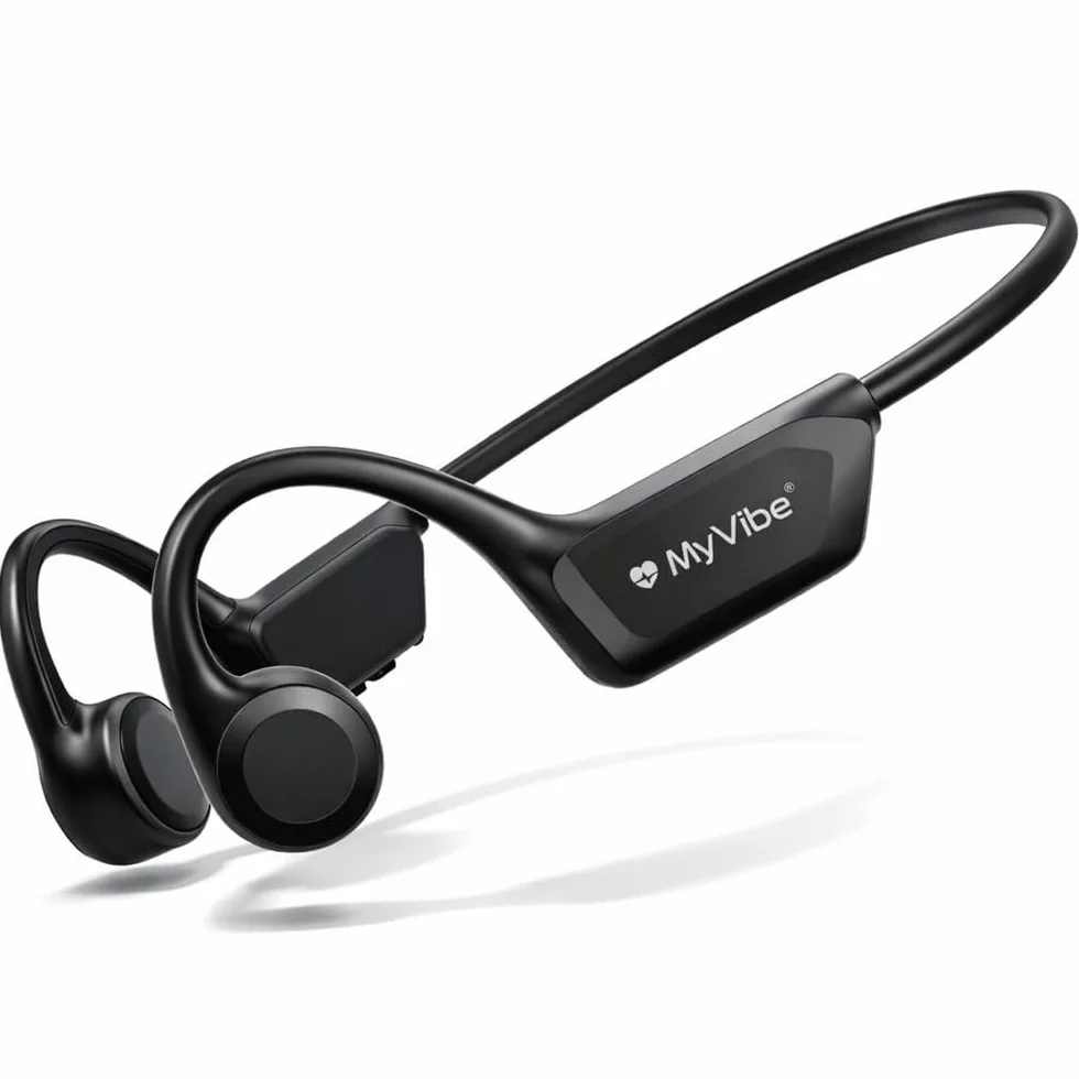 MYVIBE is Good Casque Conduction Osseuse Bluetooth 5.4 – Écouteur Conduction Osseuse Oreilles Ouvertes avec Micro, IPX5 Étanche – Ultra Léger 30g – Course à Pied, Cyclisme hors route, Randonnée, Sport