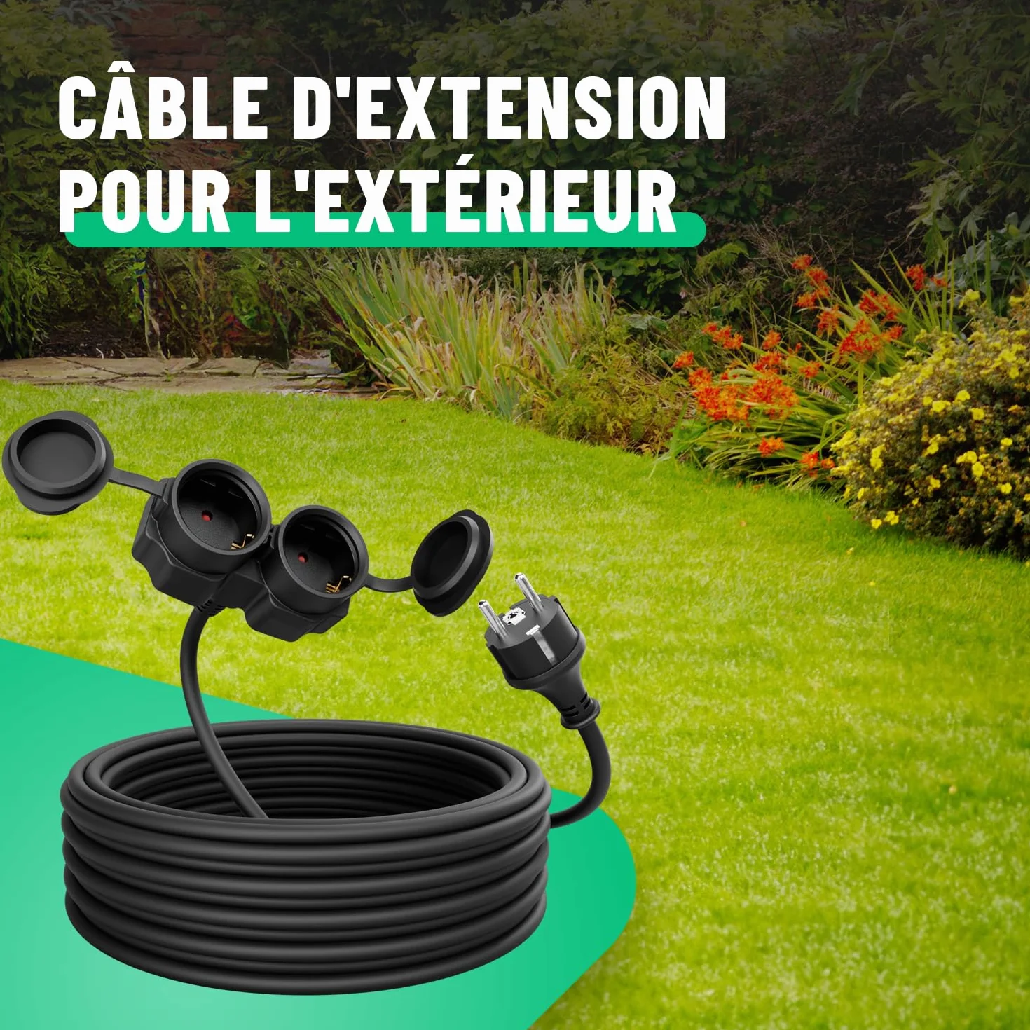 Rallonge Electrique 10m 2 Prises IP44 3500W Exterieure Étanche