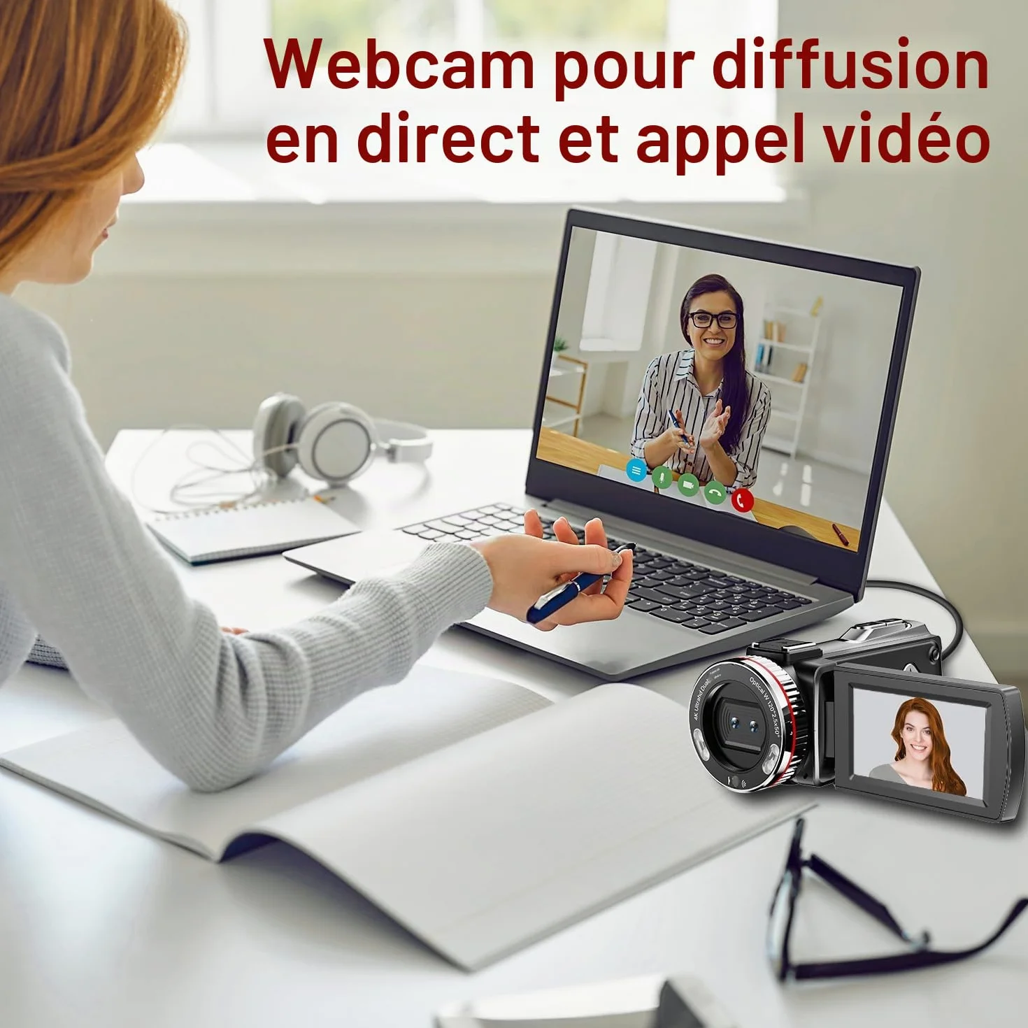 Caméra Vidéo 4K 64MP Caméscope Vlogging avec Écran Rotatif 270°, Carte 64 Go, Microphone, Stabilisateur, Télécommande, 2 Piles