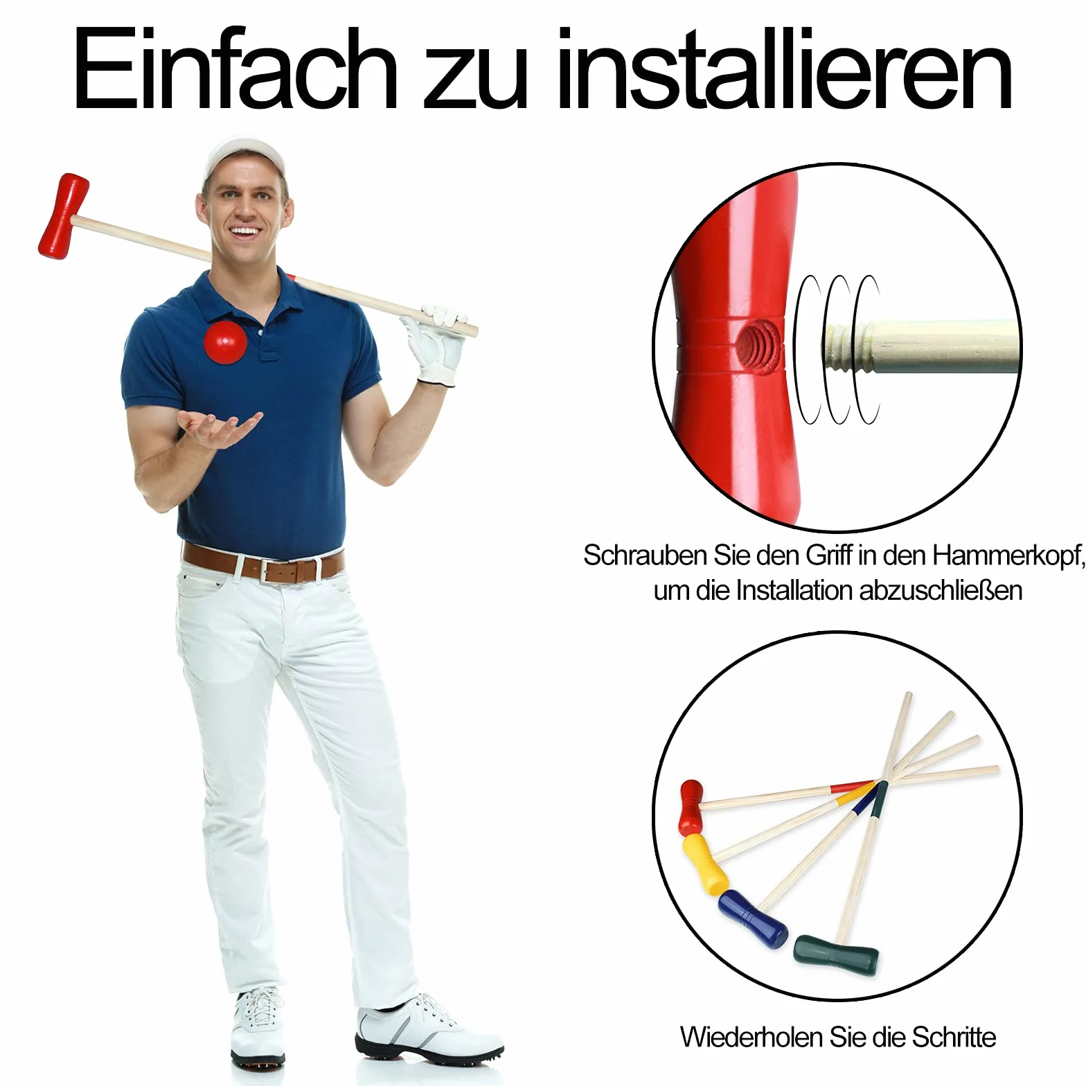 Kit de croquet en bois pour 4 joueurs, jeu de plein air