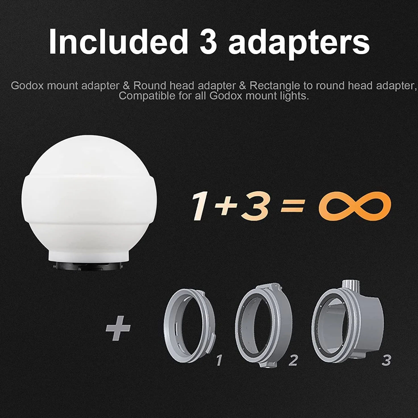 Godox ML-CD15 Diffuseur Dôme avec 3 Adaptateurs pour Lampe de Poche, Modificateur de Lumière Souple Pliable pour Godox AD100PRO AD200PRO AD300PRO AD400PRO V1 V860II V860III TT685II TT600 ML60 ML60Bi