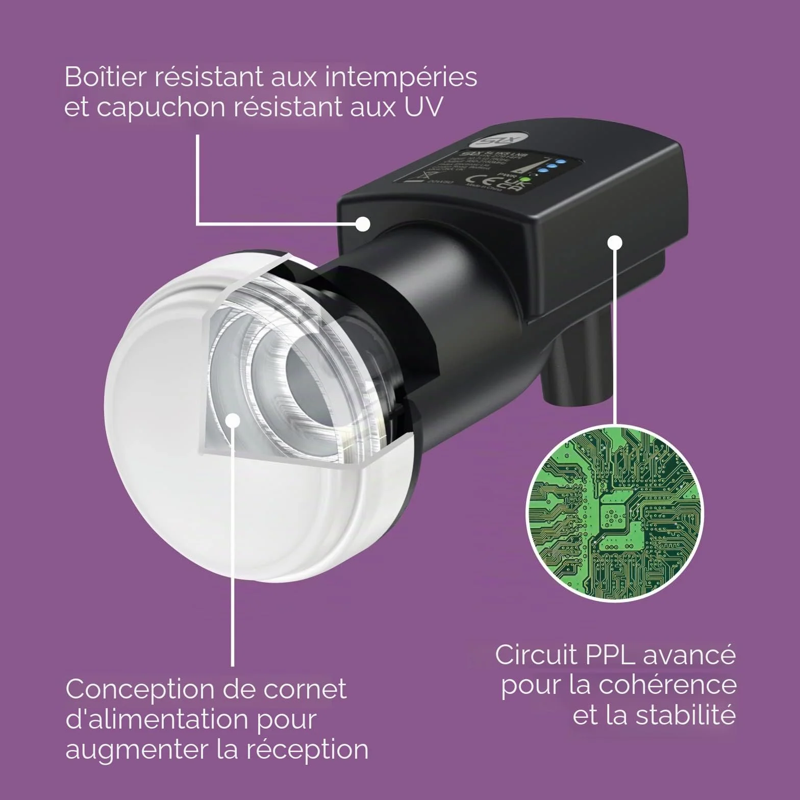 Tête de Parabole LNB Universelle à Sortie Unique avec Détecteur de Force du Signal, Tete Universelle pour Parabole, Réception HD, 4K, UHD, Full HD