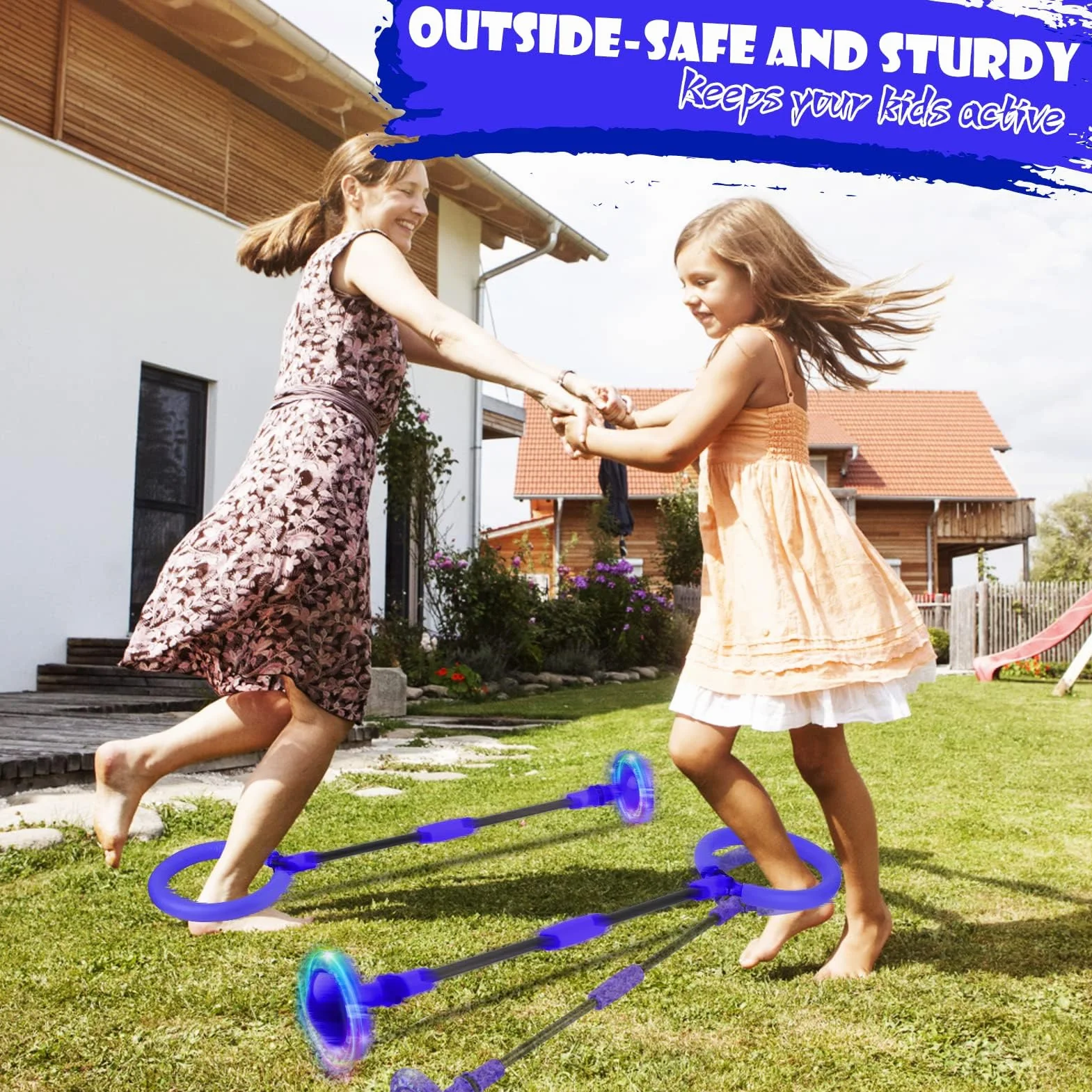 Boule de saut clignotante pliable pour enfants et adultes, jouet de sport de plein air bleu