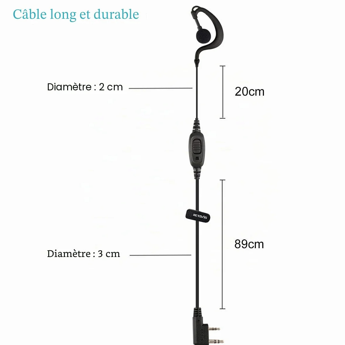 Retevis Talkie Walkie Écouteur, Forme G Casque à Crochet d'oreille, Oreillette Compatible avec BaoFeng JUCJET Kenwood RT24 RT27 RT668 RT619 Convient pour la Sécurité, Les Concours etc(2 Pcs)