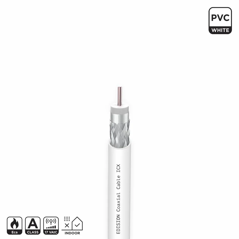 EDISION ICX-25 Câble coaxial 25m, Câble d'antenne TV Interne PVC Blanc, Acier Cuivré CCS/AL, 17VAtC, CPR Eca, Classe A, Câble Sat, pour DVB-S2, DVB-T/T2, DVB-C, RADIO, Bobine 25m