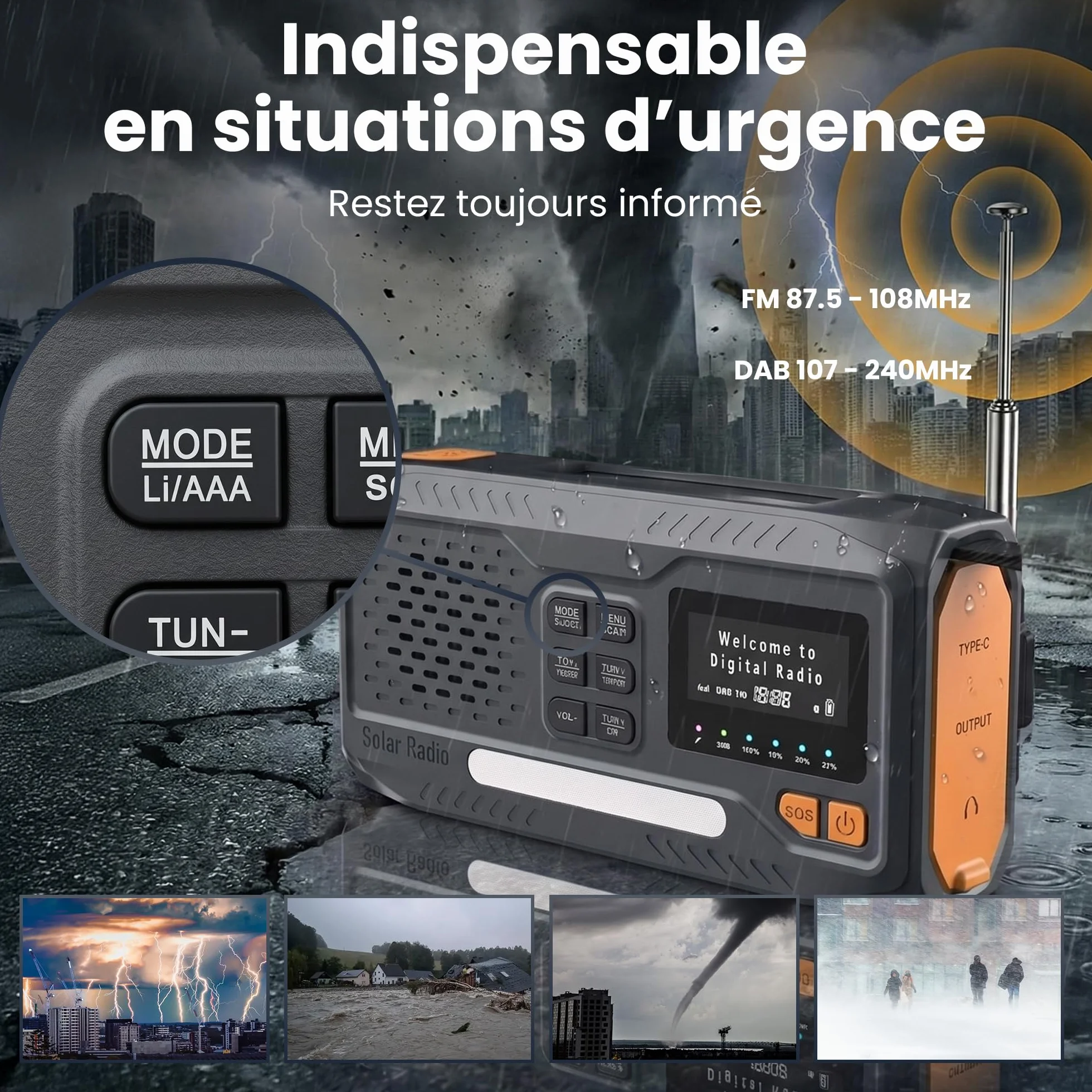 Radio Solaire Extralink 4500 mAh FM DAB Bluetooth LED SOS Camping