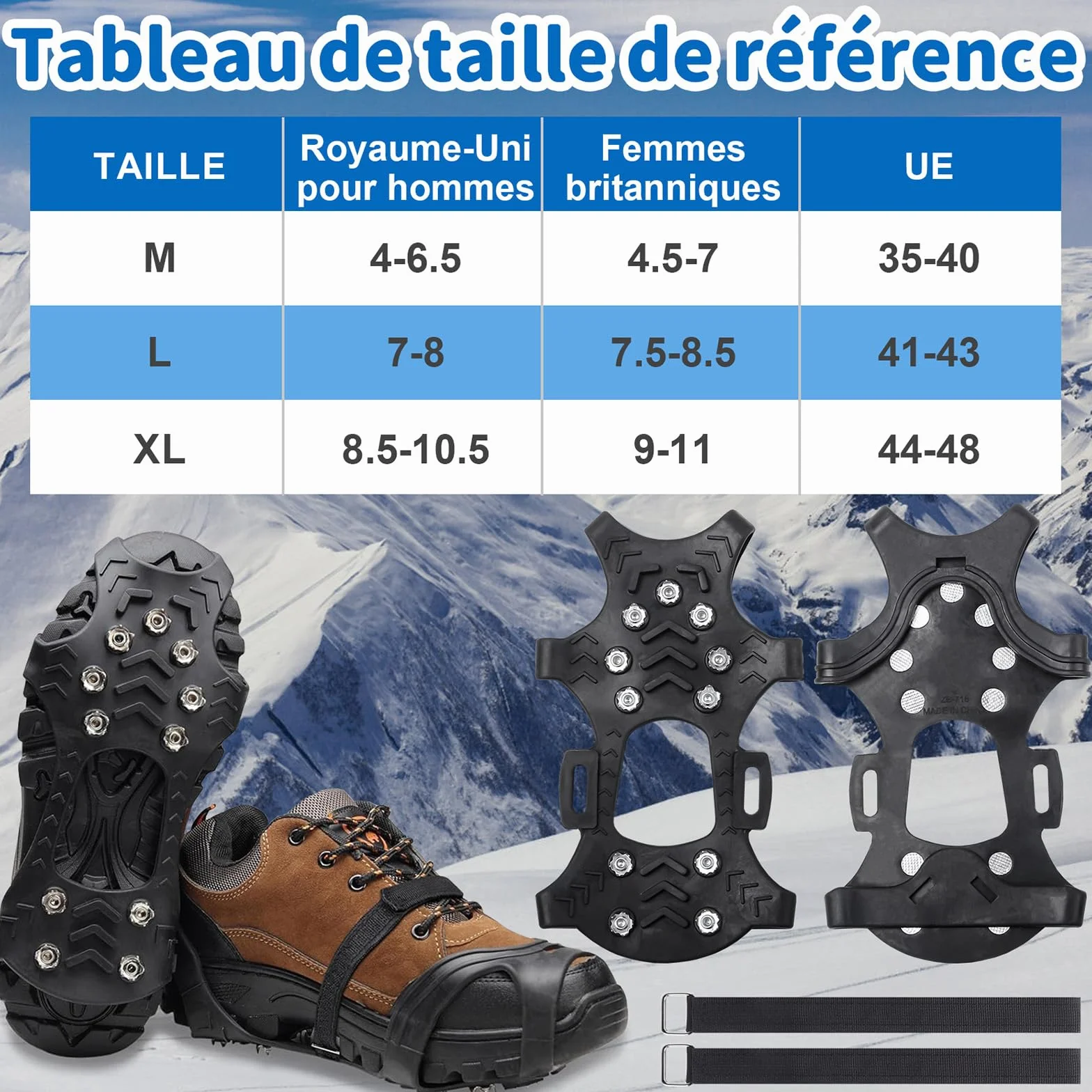 Crampons Chaussures Anti Verglas Neige et Glace Traction Antidérapant Universelles pour Hiver Randonnée Pêche