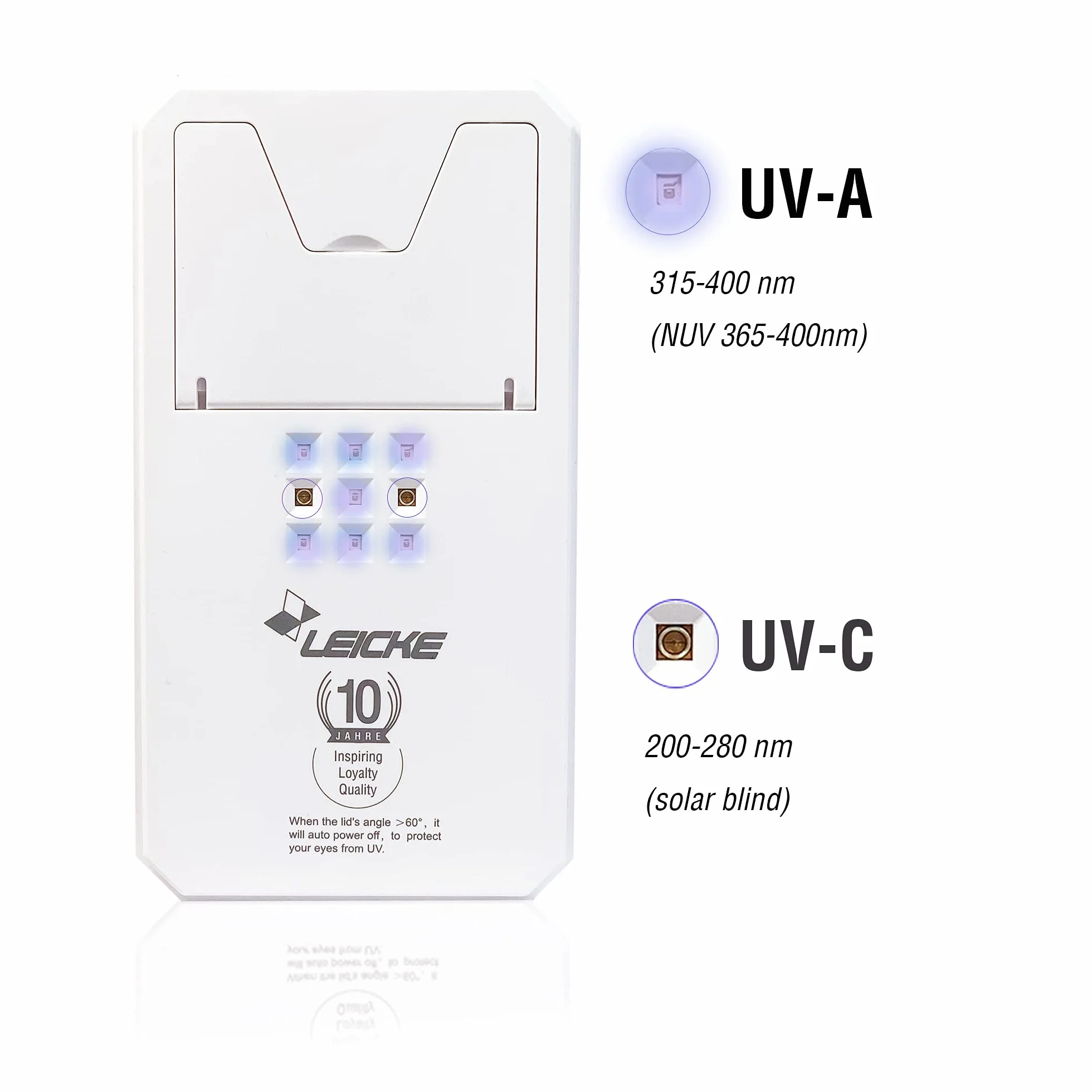 LEICKE Stérilisateur UV multifonction | désinfectant portable pour smartphones UV Idéal pour les téléphones portables, les masques, les bijoux, etc. Stérilisation rapide 99,9%.