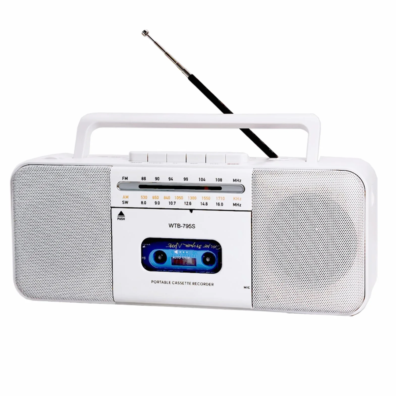 Lecteur cassette Boomboxe Bluetooth, enregistreur AM/FM/W, convertisseur cassette MP3, haut-parleur 10"