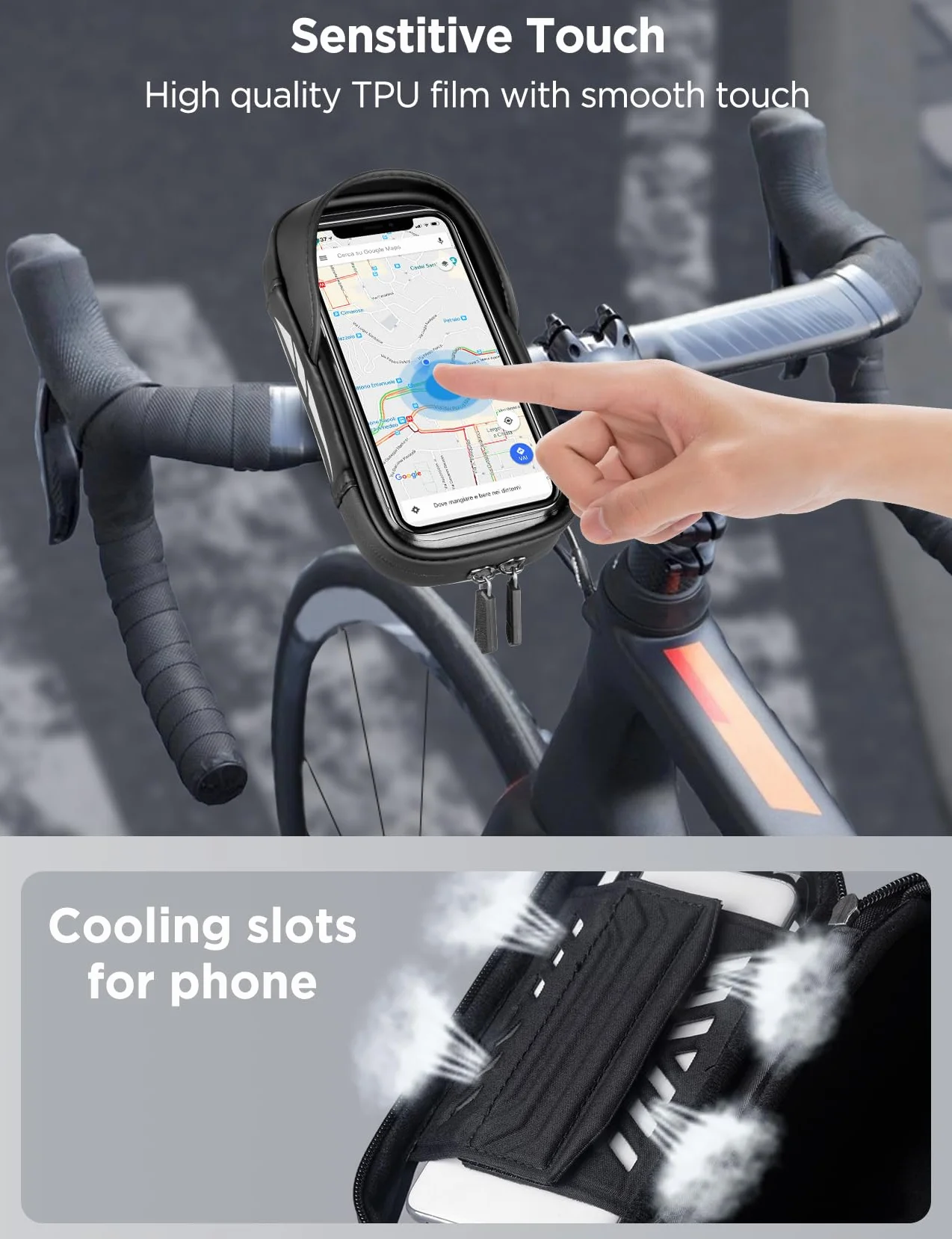 Vitalismo Support Téléphone Velo Moto Etanche, Sacoche de Guidon Vélo avec Housse de Pluie Espace Rangement Rotation 360 Porte Téléphone Vélo VTT Cyclisme sous 7 Pouces