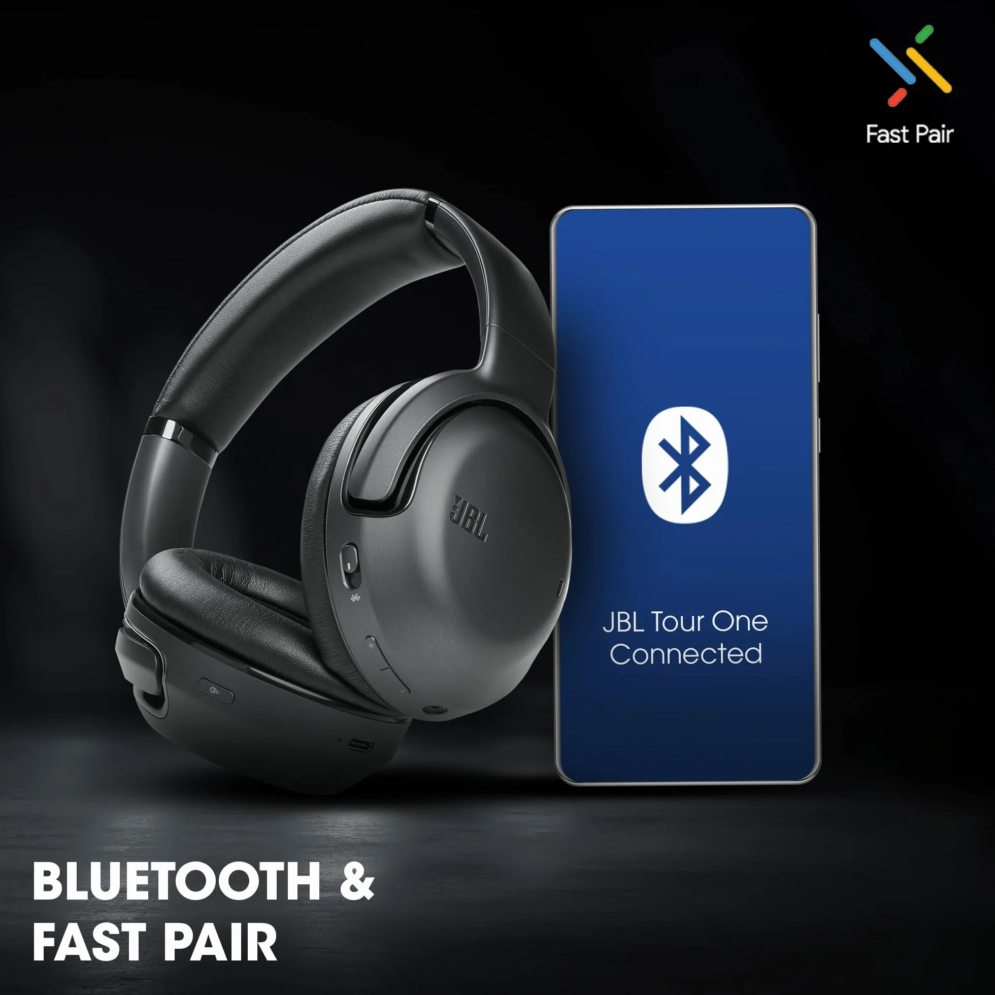 JBL Tour One – Casque circum-auriculaire sans fil avec réduction de bruit – Son JBL Pro – 50h d'autonomie – Connexion Bluetooth – Commande vocale mains libres – Couleur : Noir