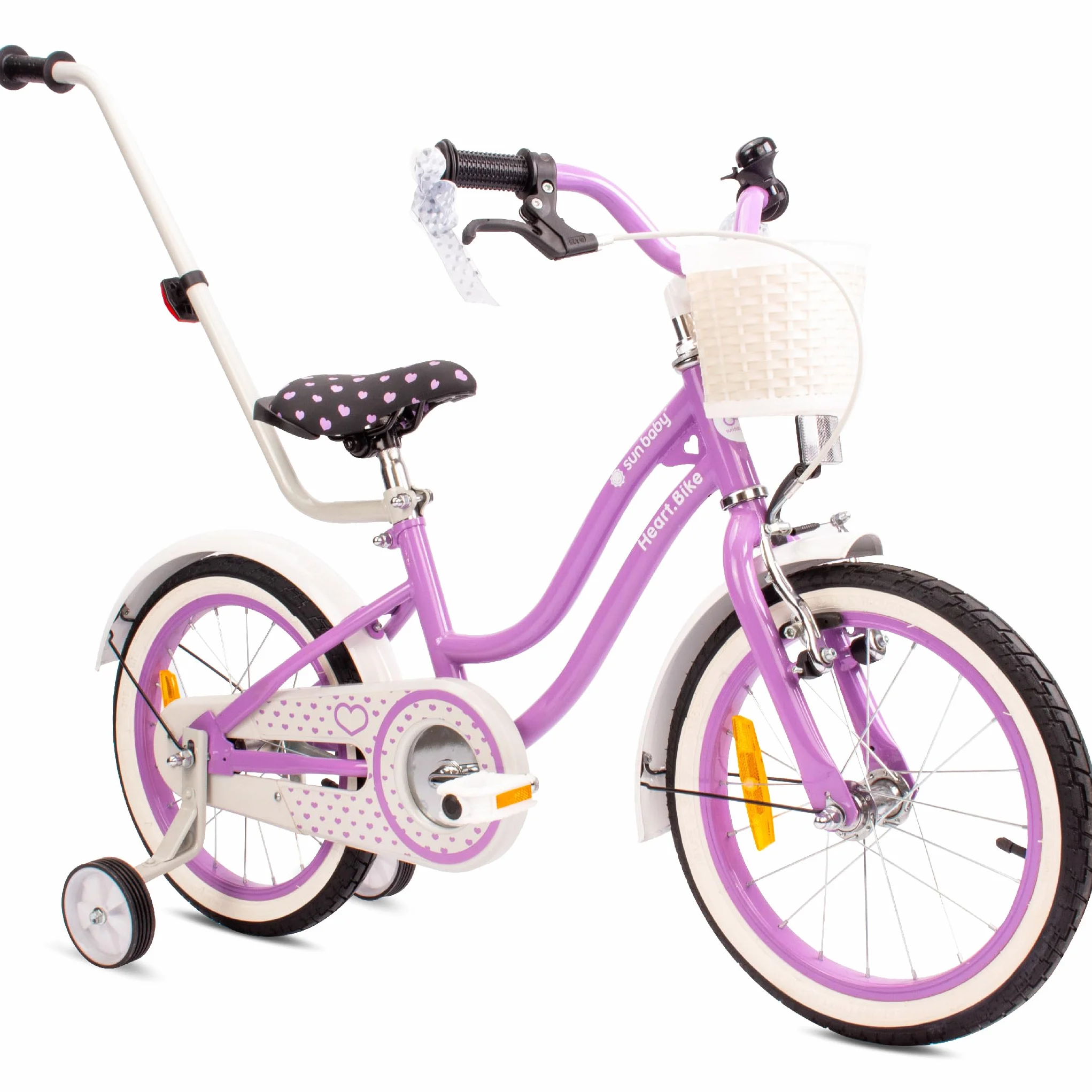 Vélo Enfant Fille 12/14/16 Pouces Sun Baby Heart avec Roulettes Stabilisatrices et Barre de Poussée