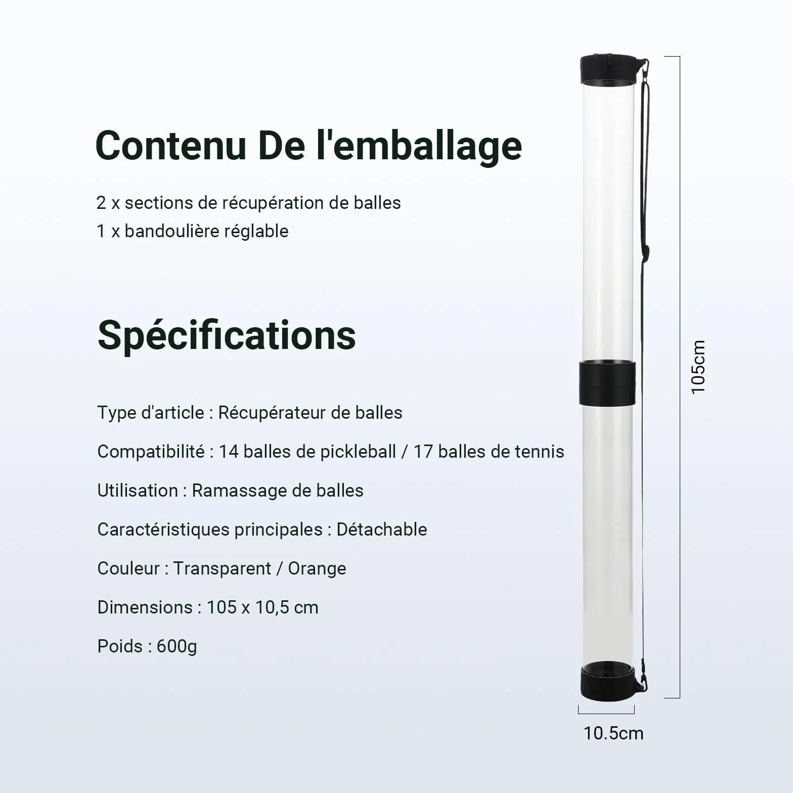 NEEWER Ramasseur de balles Tennis Pickleball détachable sans pliage bandoulière