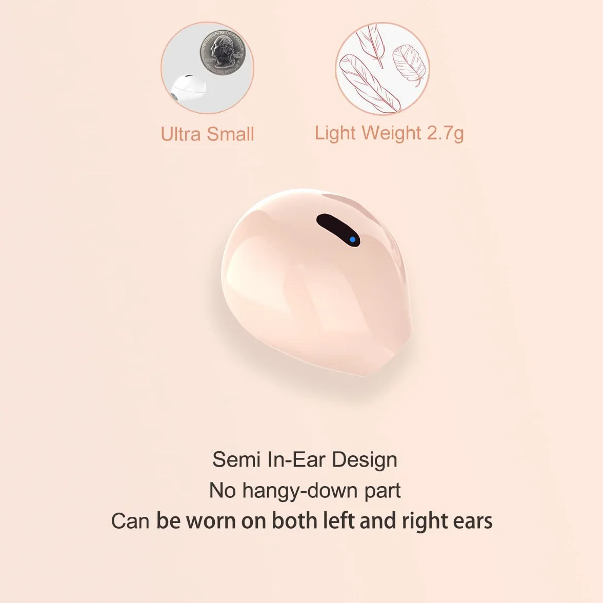 Mini écouteurs sans fil invisibles Bluetooth, petits écouteurs semi-intra-auriculaires pour travail et utilisation quotidienne, contrôle tactile, légers pour la musique et les livres audio