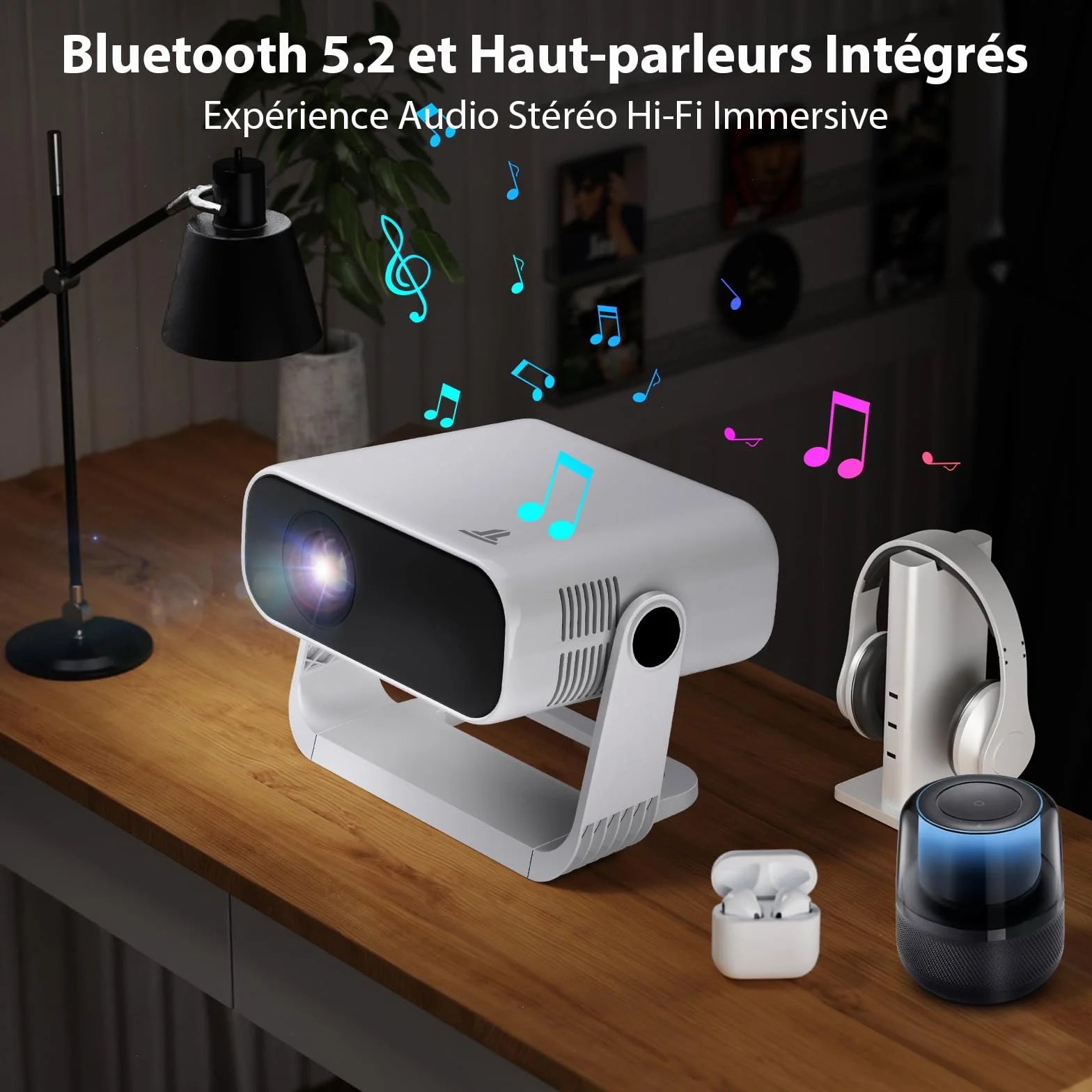 Videoprojecteur Intelligent 1080P Natif 4K WiFi 6 Bluetooth 5.2 210ANSI Correction Trapézoïdale Automatique Focus Électronique