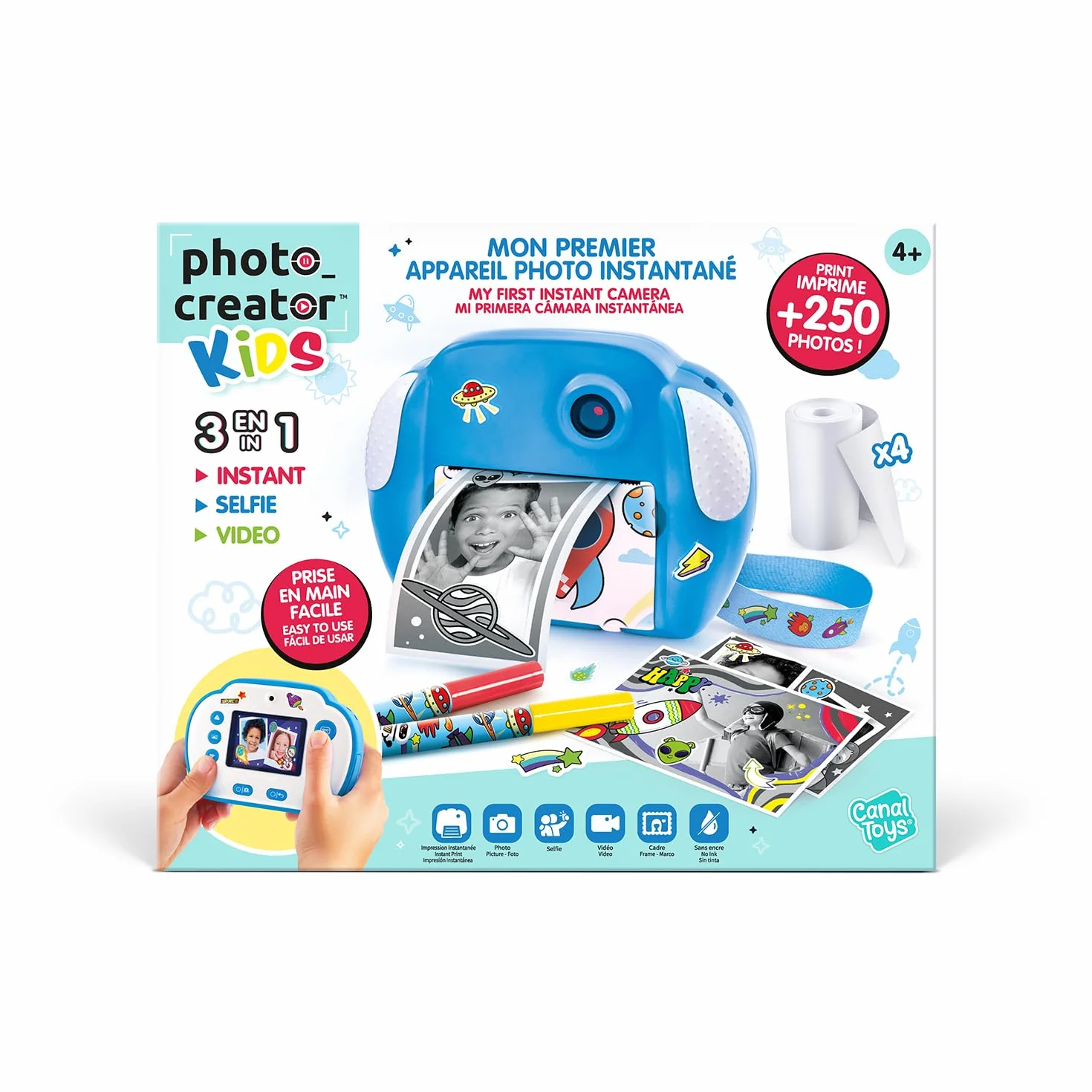 Canal Toys - Photo Creator - Appareil Photo à Impression Instantané - Selfie & Caméra Vidéo - Impression sur Rouleau de Papier Photo Thermique, sans Encre - Cadeau pour Enfant - Dès 4 Ans - CLK 011