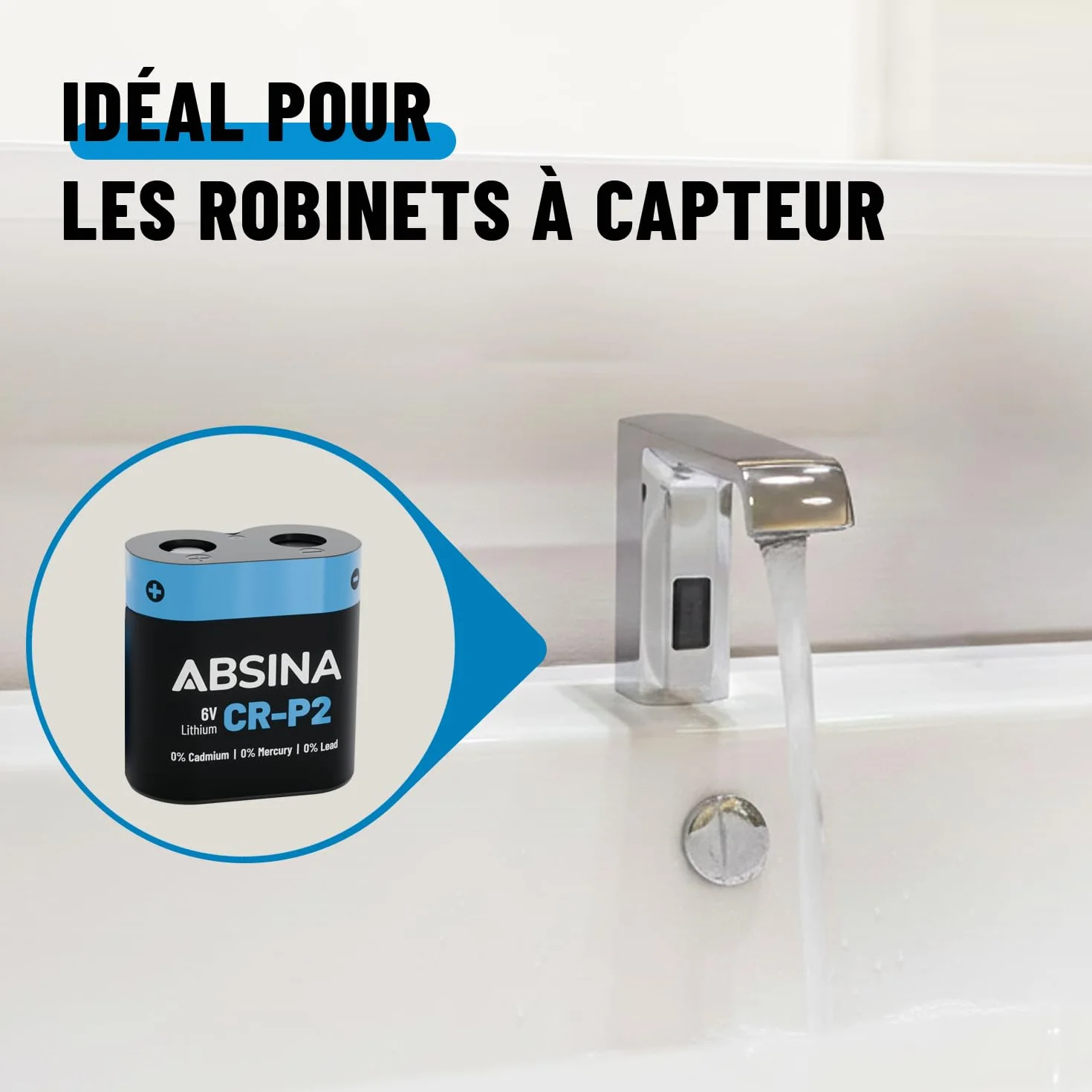 ABSINA 5X Pile CRP2 Lithium 6V - Pile CR P2 pour Distributeur, Appareil Photo, Flash, détecteur de Mouvement & Plus - Anti-Fuite, Longue Conservation - CR-P2 Piles 6V