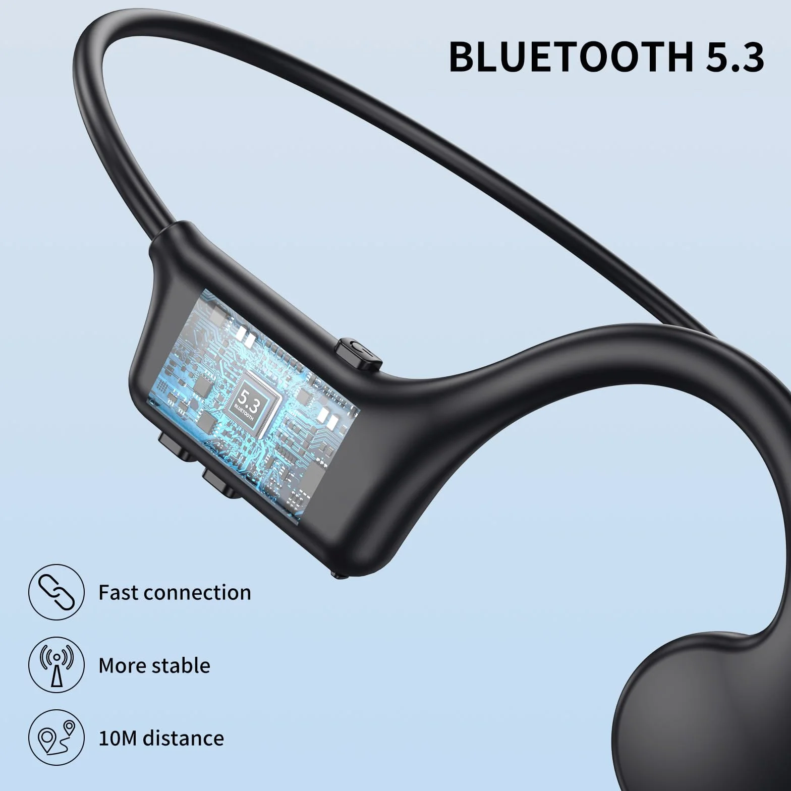 Casque Conduction Osseuse Bluetooth, Écouteur Conduction Osseuse Sans Fil Oreilles Ouvertes avec Micro, Open Ear Sport Étanche Conduction Casque pour Course à Pied, Sport, Cyclisme, Fitness (Noir)