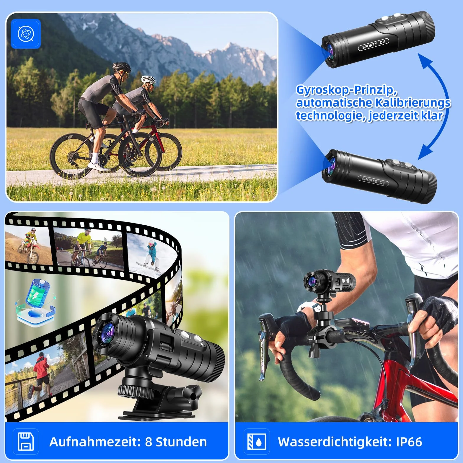 AIKER Caméra Sport WiFi Étanchéité IP66 1080P HD 120° Grand Angle Caméra Moto