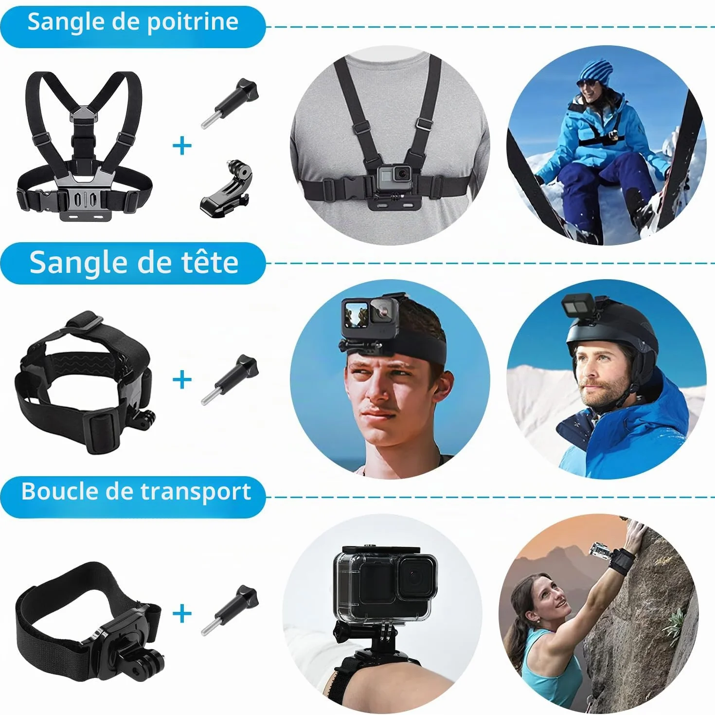 Kit d' Accessoires pour GoPro Hero 12 11 10 9 Black, oGoDeal Caméra d'action Comprenant boitier étanche, Protection D'écran, Un Support de vélo, Poignée Flottante