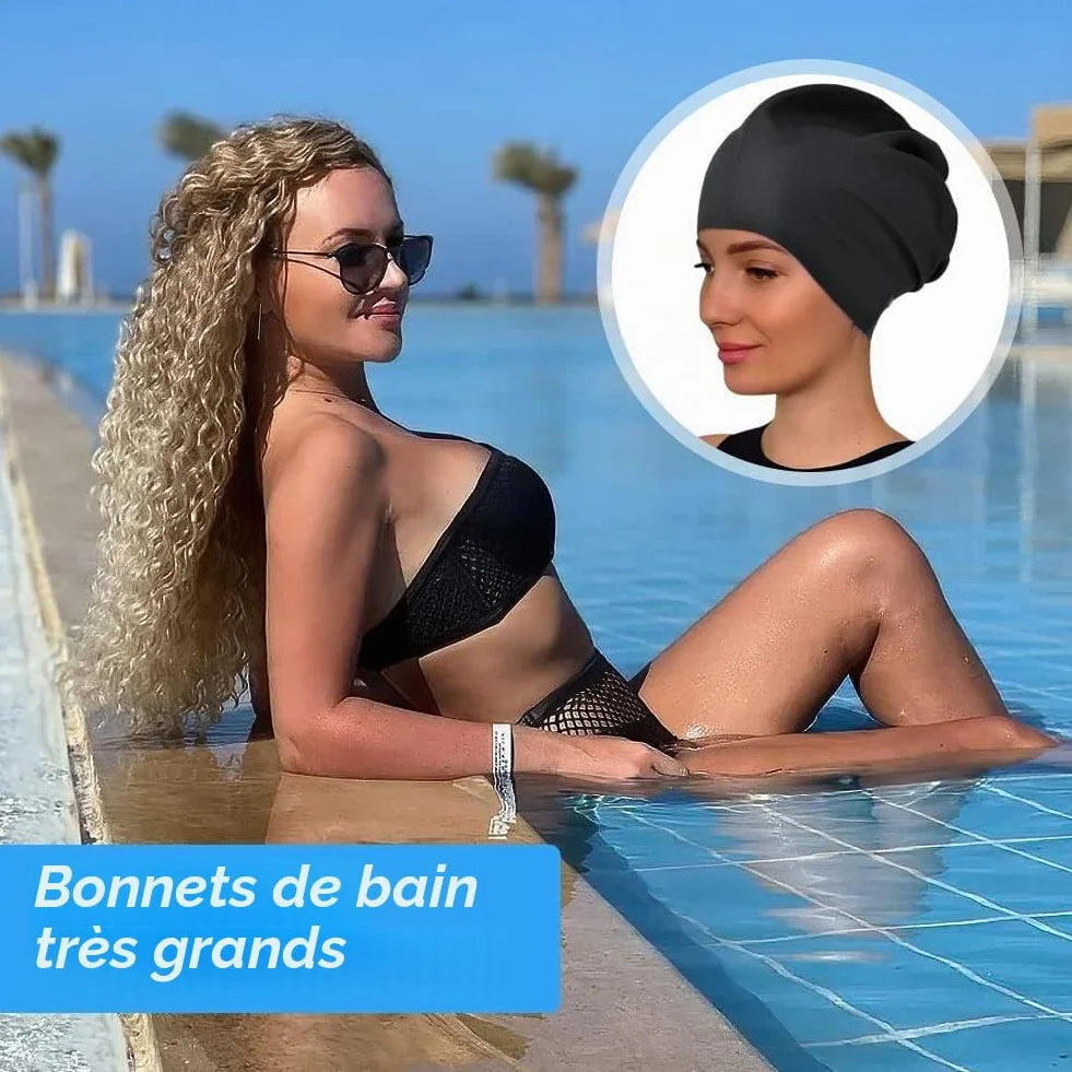 Bonnet de Bain Grand Silicone Imperméable Extra-Large pour Cheveux Longs Homme Femme
