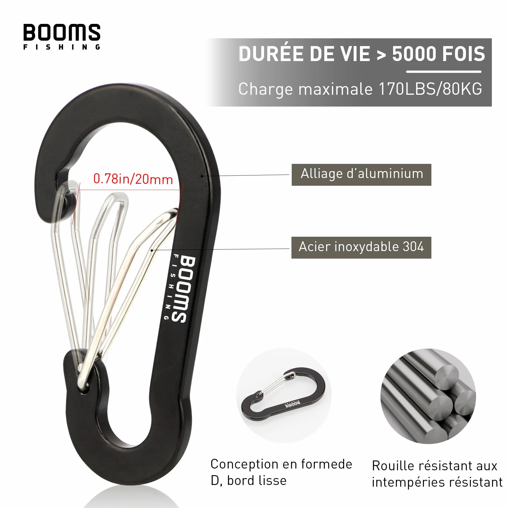 Booms Fishing CC5 Multi-Usage Clips Mousquetons 8 Pack 2.7" Porte clé