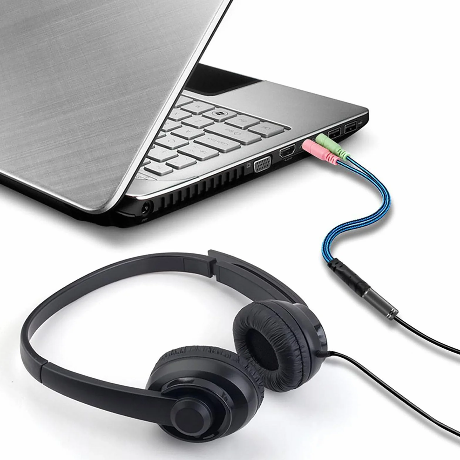 ENVEL Adaptateur Jack Micro Casque Audio Stéréo 3,5mm Splitter Femelle à 2 Double Mâle Câble Nylon tressé 22cm