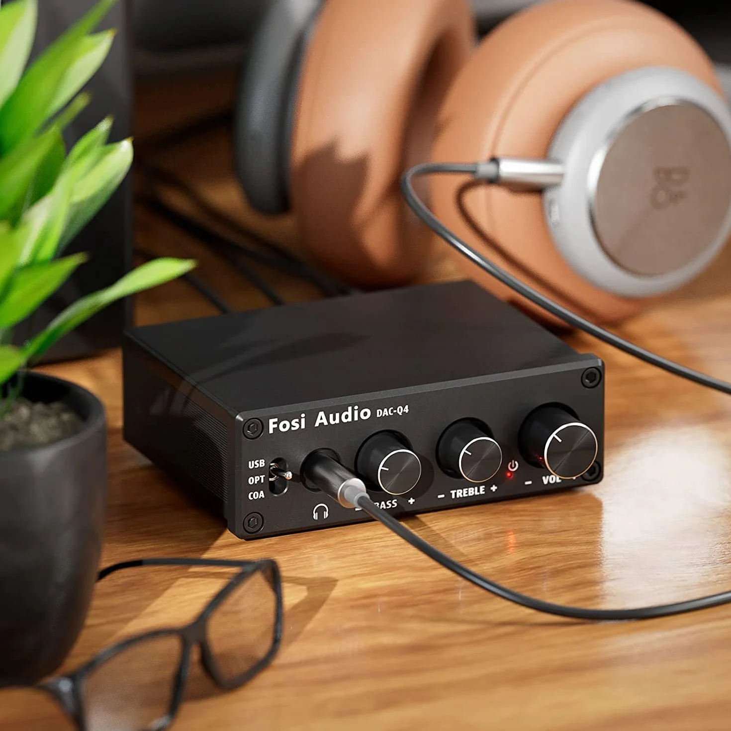 Fosi Audio Q4 Amplificateur de Casque, Amplificateur de Casque DAC USB 192 kHz, Entrées USB/Optiques/Coaxiales vers AUX/RCA/Sortie 3,5 mm, Ampli DAC de jeu pour PS5/PC/MAC/Haut-Parleurs Actifs